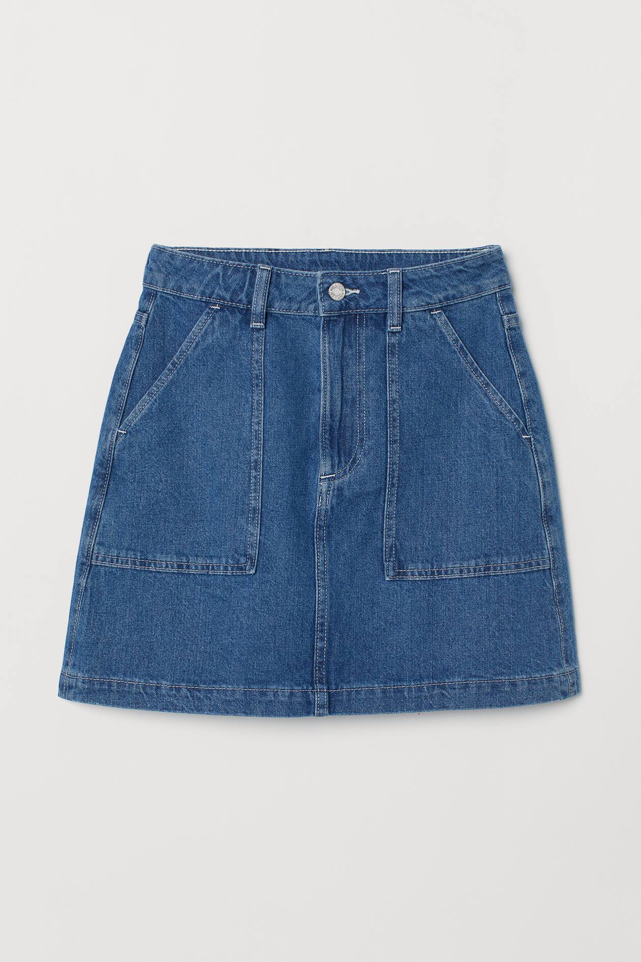 A-line Denim Skirt - High waist - Short - Denim blue - Ladies | H&M US