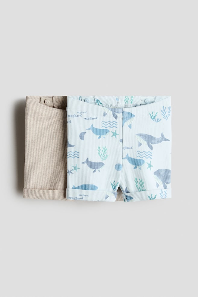 2-pack cotton jersey shorts - Light blue/Whales/Light dusty green/Striped/Navy blue/Boats/Khaki green/Light blue/Striped - 1