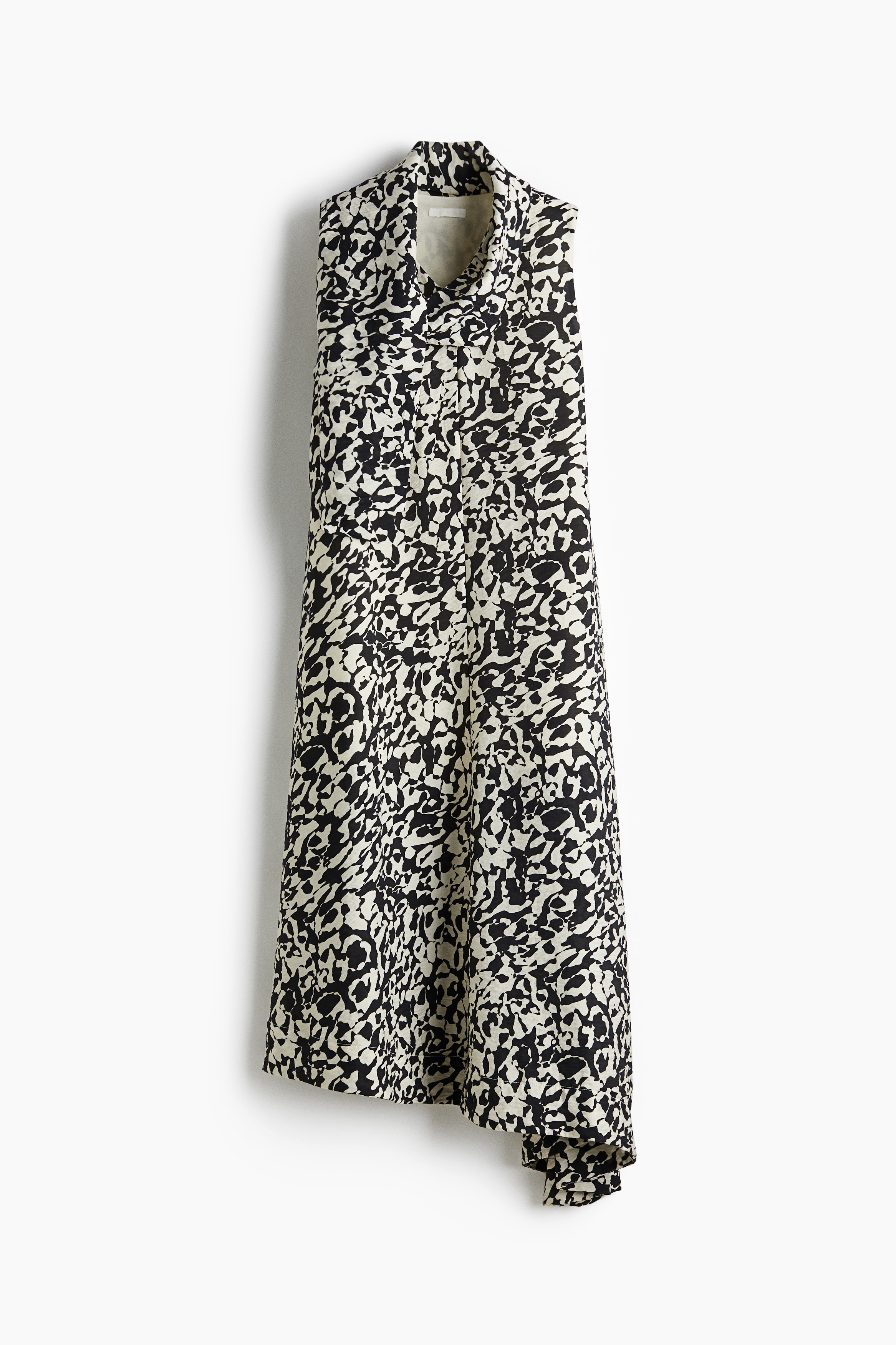 スカーフカラーワンピース - クリーム／ブラックパターン/ブラック