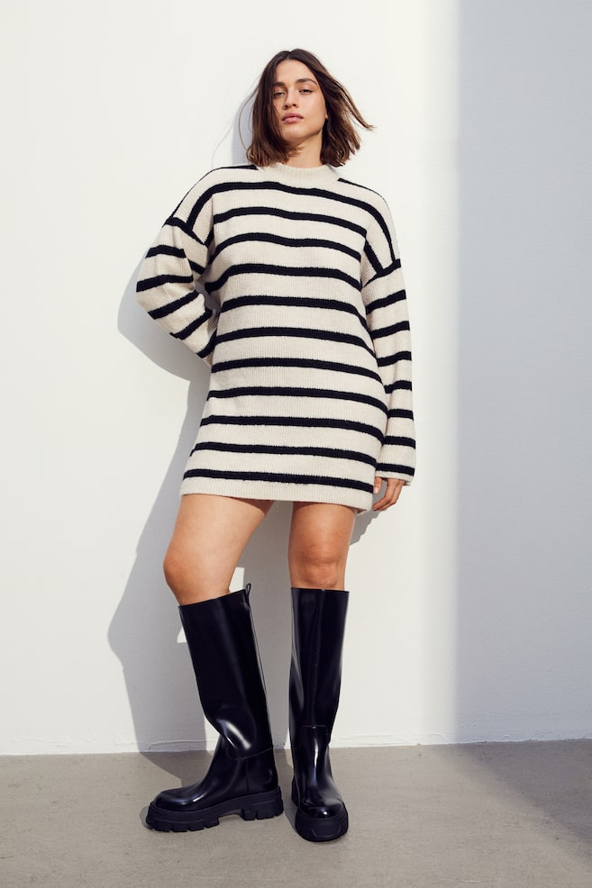 Knitted dress - Cream/Striped/Black/Black/Striped - 3