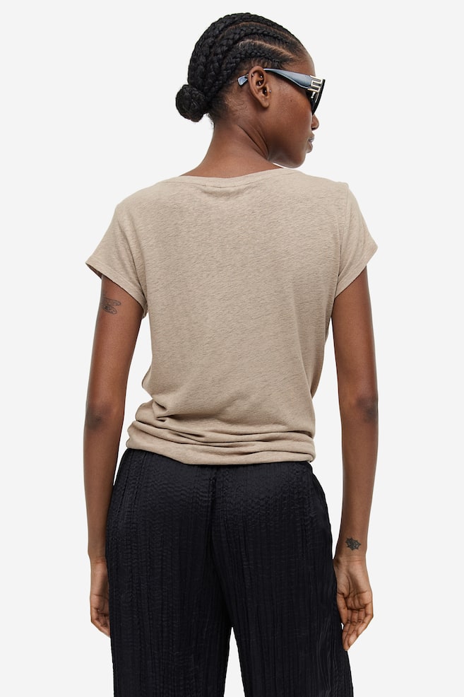 Linen-blend T-shirt - Mole/White/Dark blue - 5