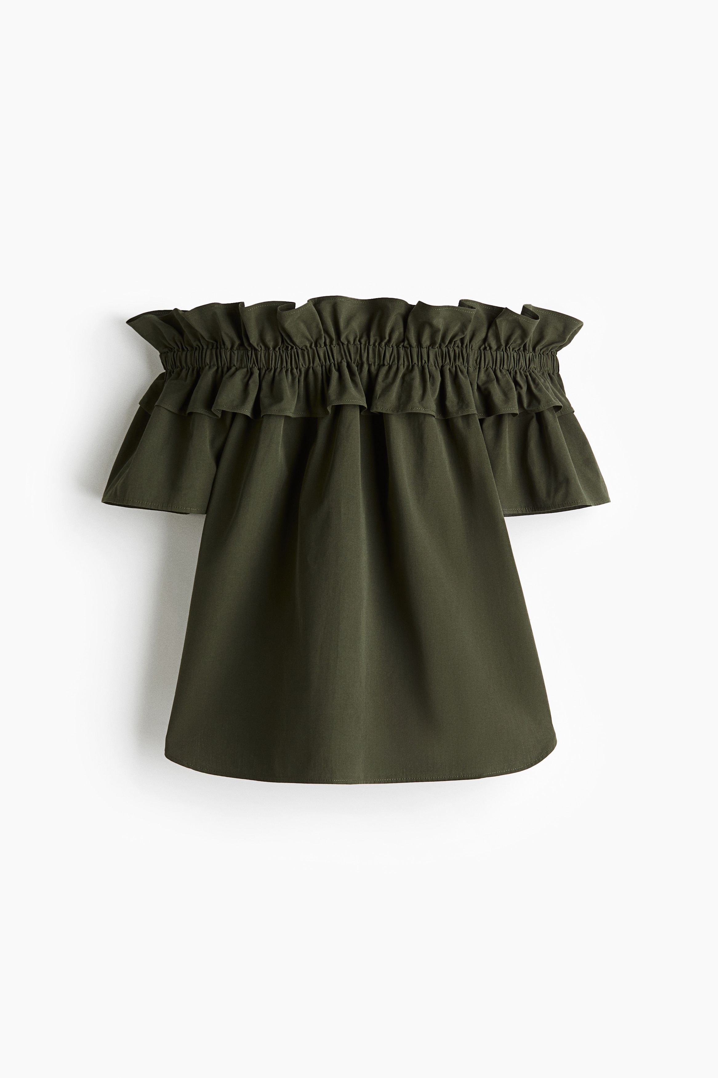 Nariasená blúzka s odhalenými plecami - Tmavá kaki/Žltá/Biela