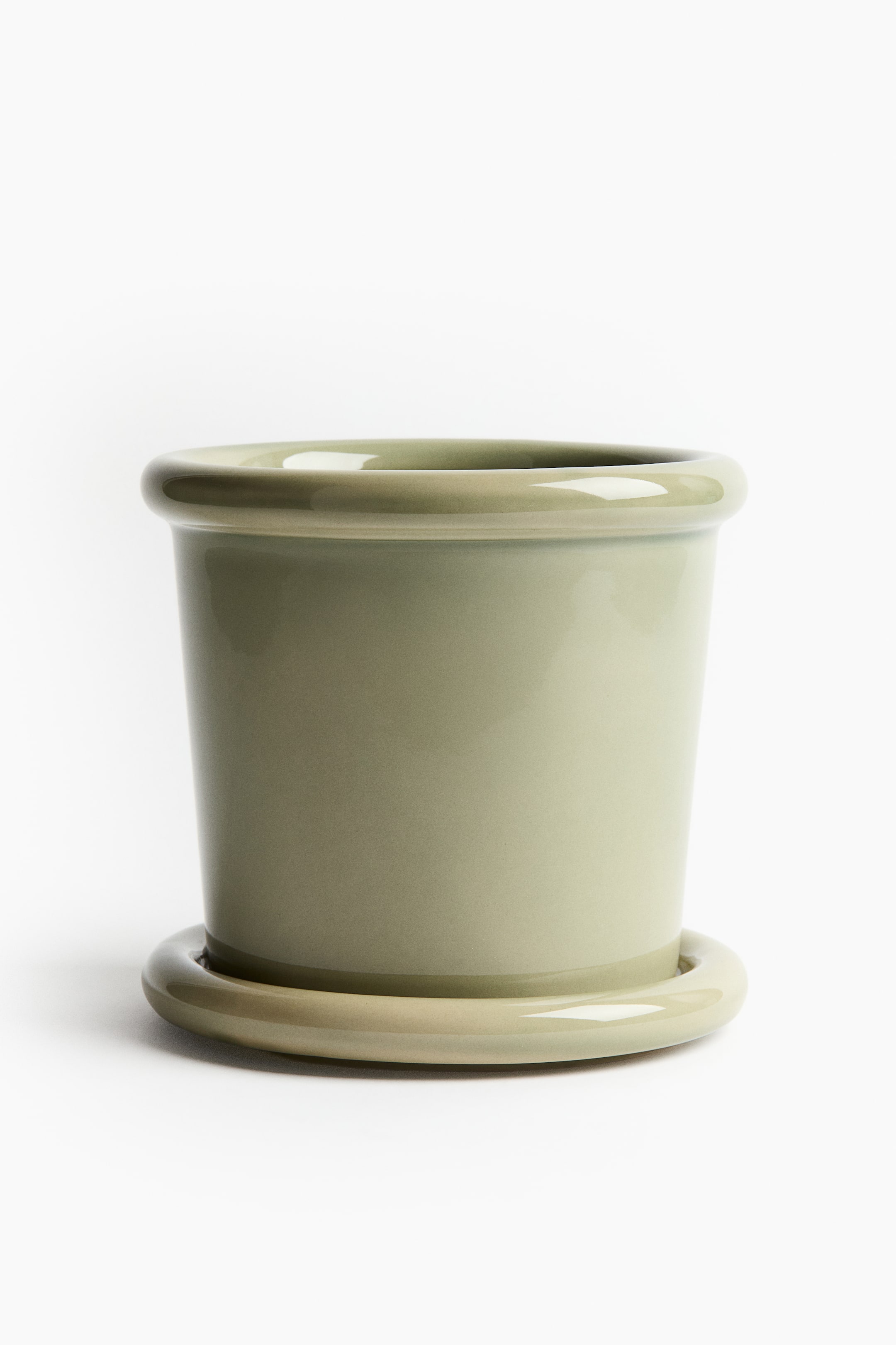 View larger image: Stoneware Plant Pot with Saucer - Light green | H&M CA 2