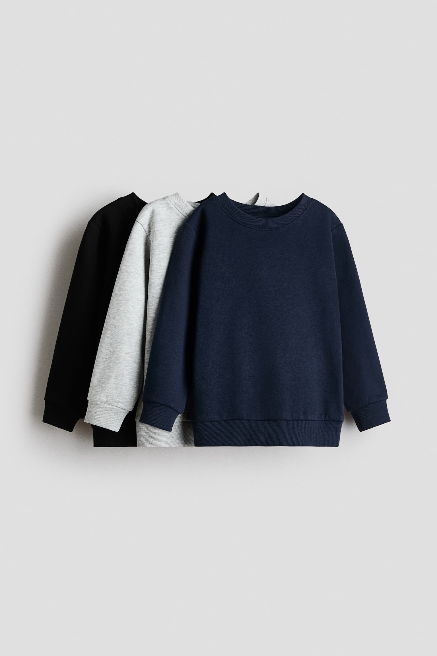 3-pack brushed-inside sweatshirts - Dark blue/Light grey marl/Khaki green/Striped/Navy blue/Striped - 1
