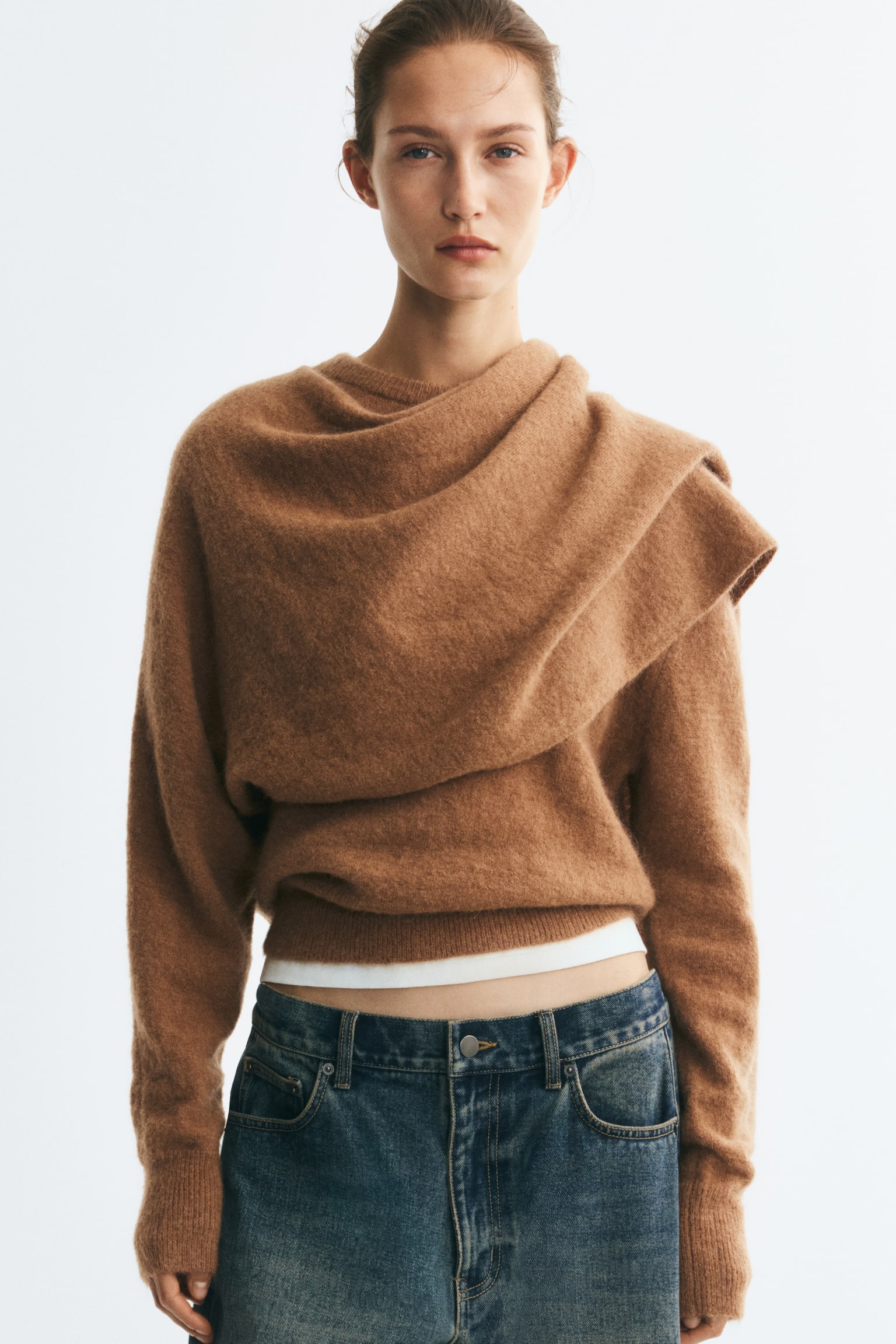 Женский свитер H&M Scarf-Collar Mohair-Blend, цвет: Бежевый — фото 3