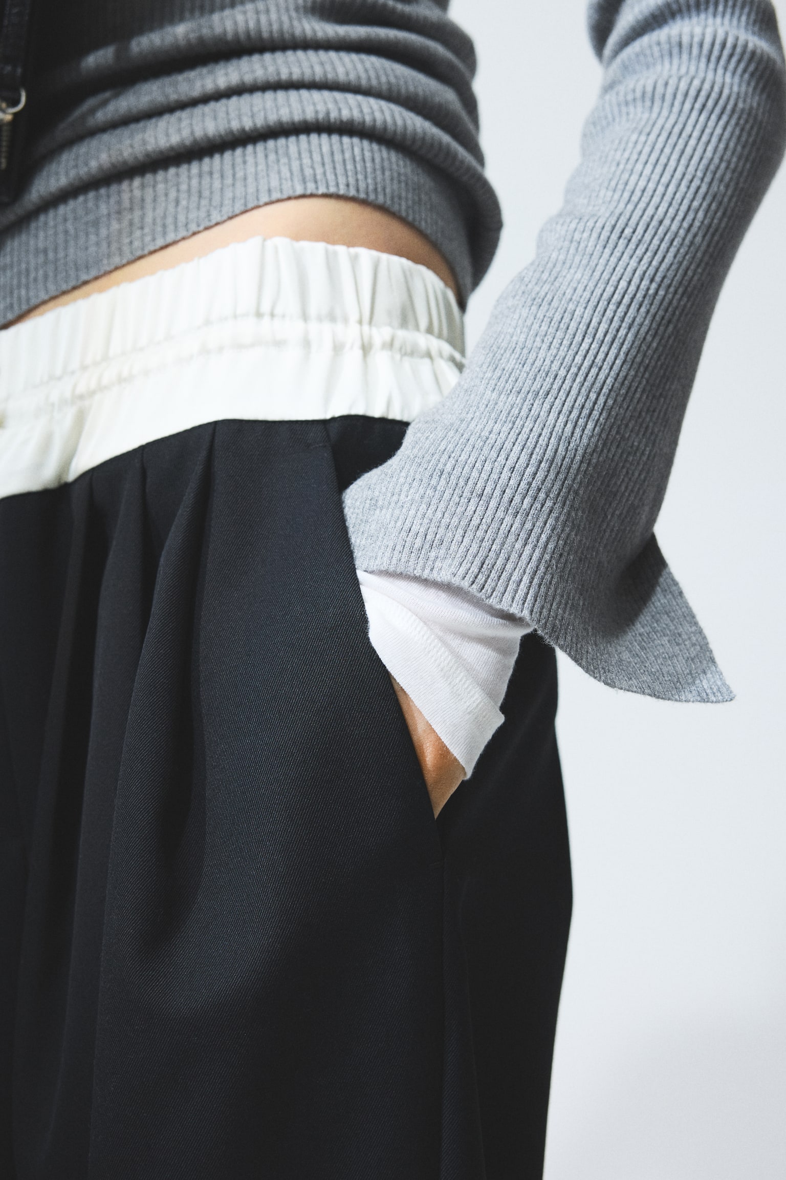 Rib-knit top - Grey marl/Light pink/Light beige - 7