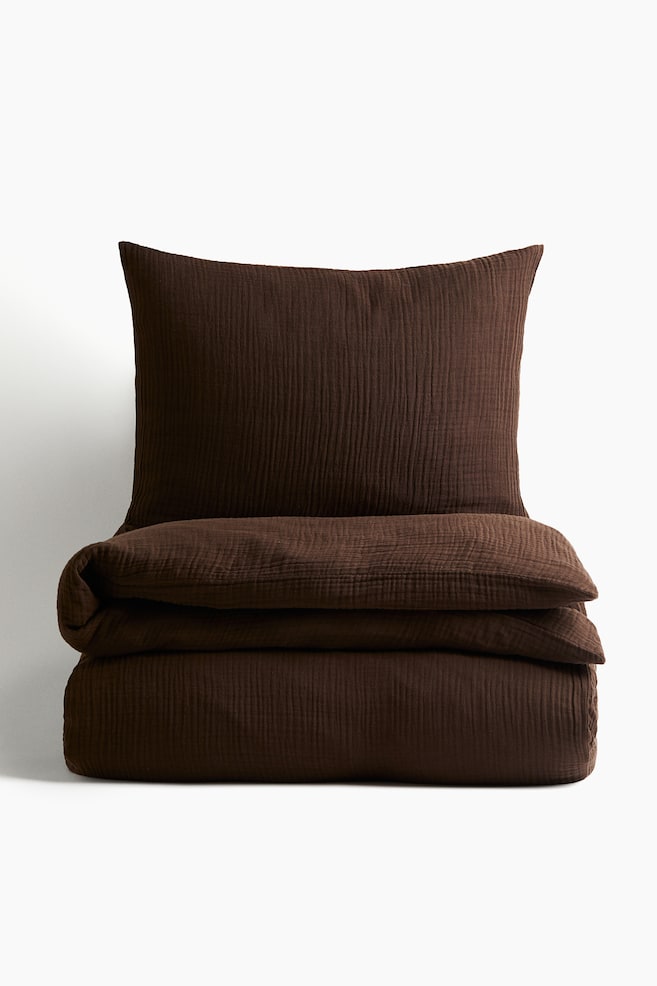 Muslin single duvet cover set - Dark brown/Dusty pink/Mole/Dusty yellow/Dark beige/Anthracite grey/Brown/Green - 1