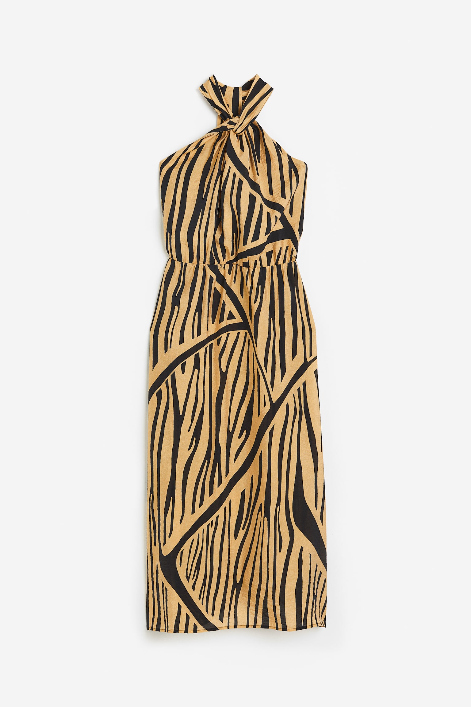 Draped Halterneck Dress - Beige/Tiger stripe/Black - 1