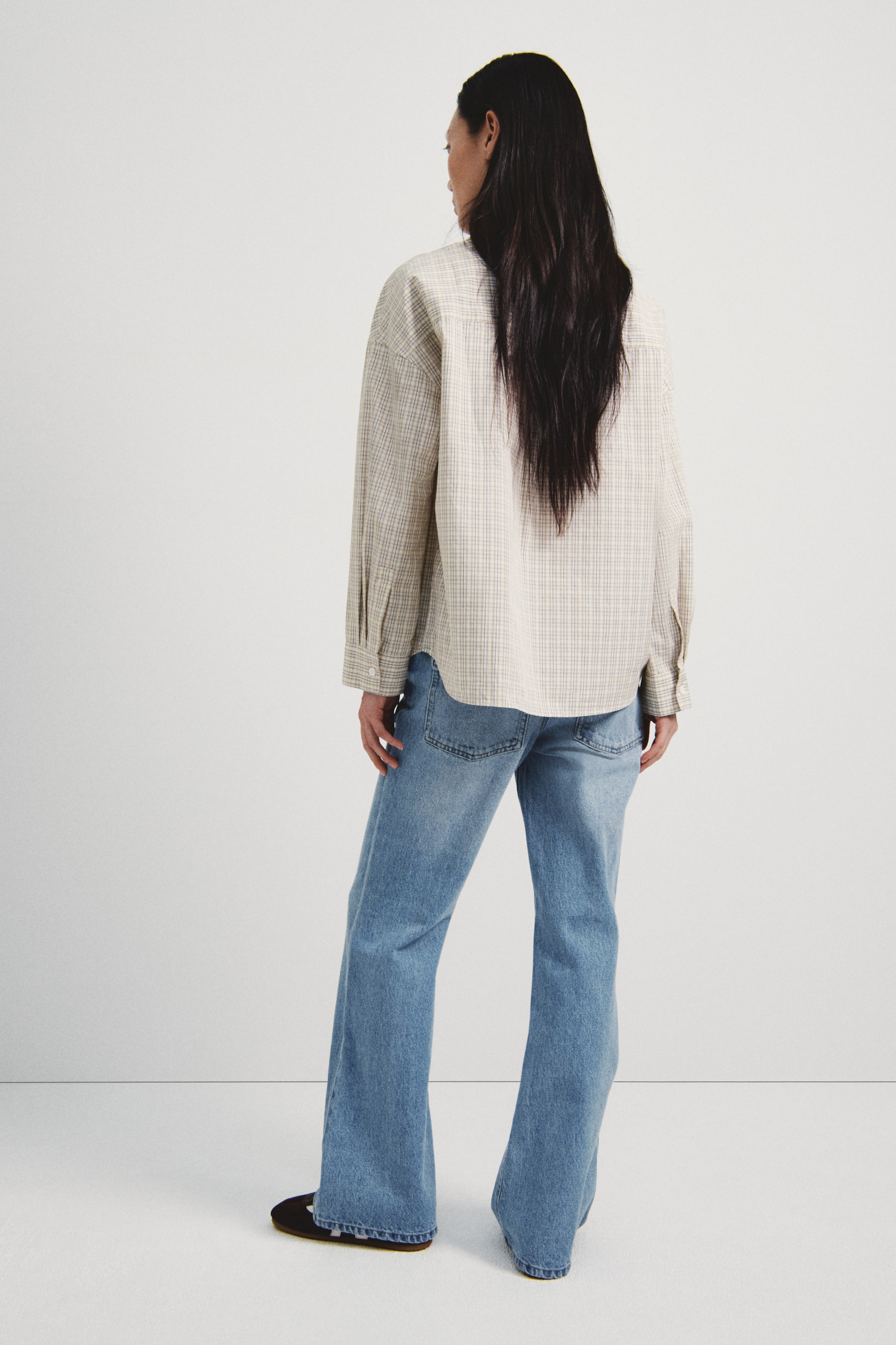 이미지 확대 보기: 코튼 포플린 셔츠 - 베이지/체크 - 여성 | H&M KR 3