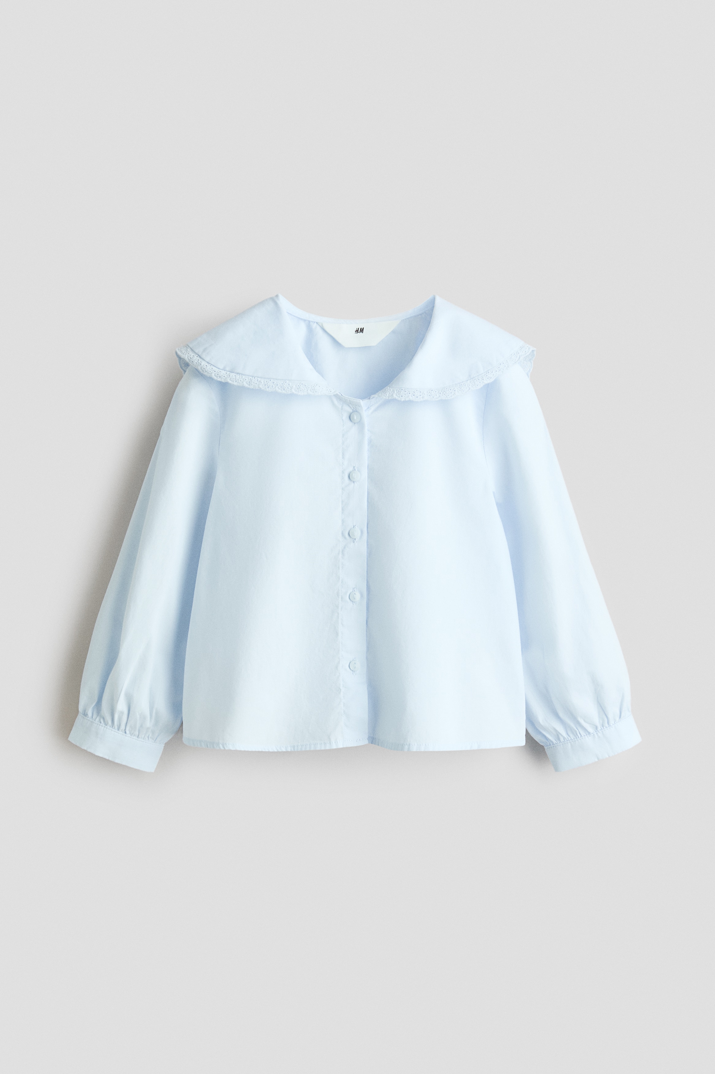 Sailor-collared cotton blouse - Light blue/White