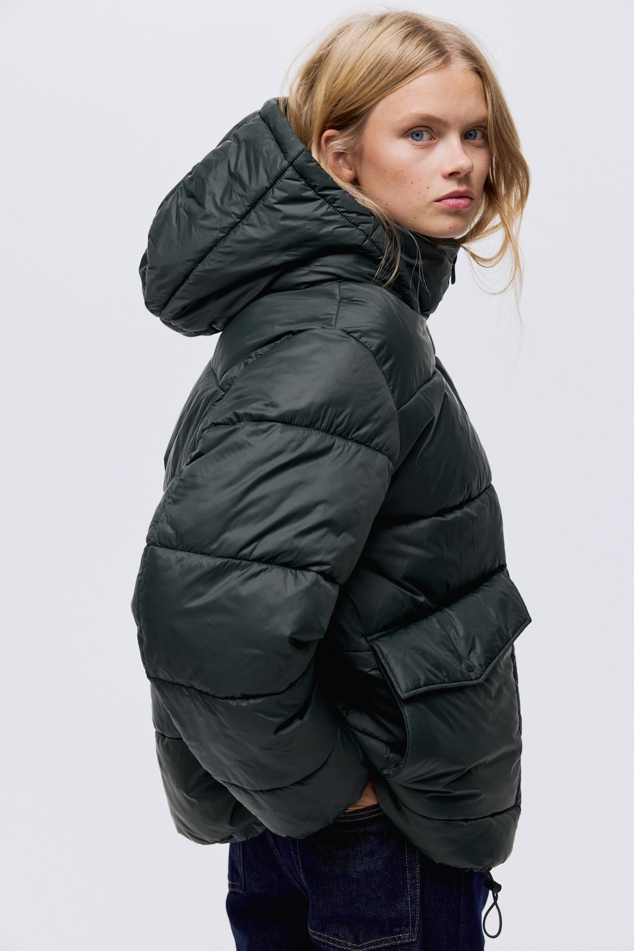 Oversized Puffer Jacket Dunkles Mattgrün Ladies H&M DE