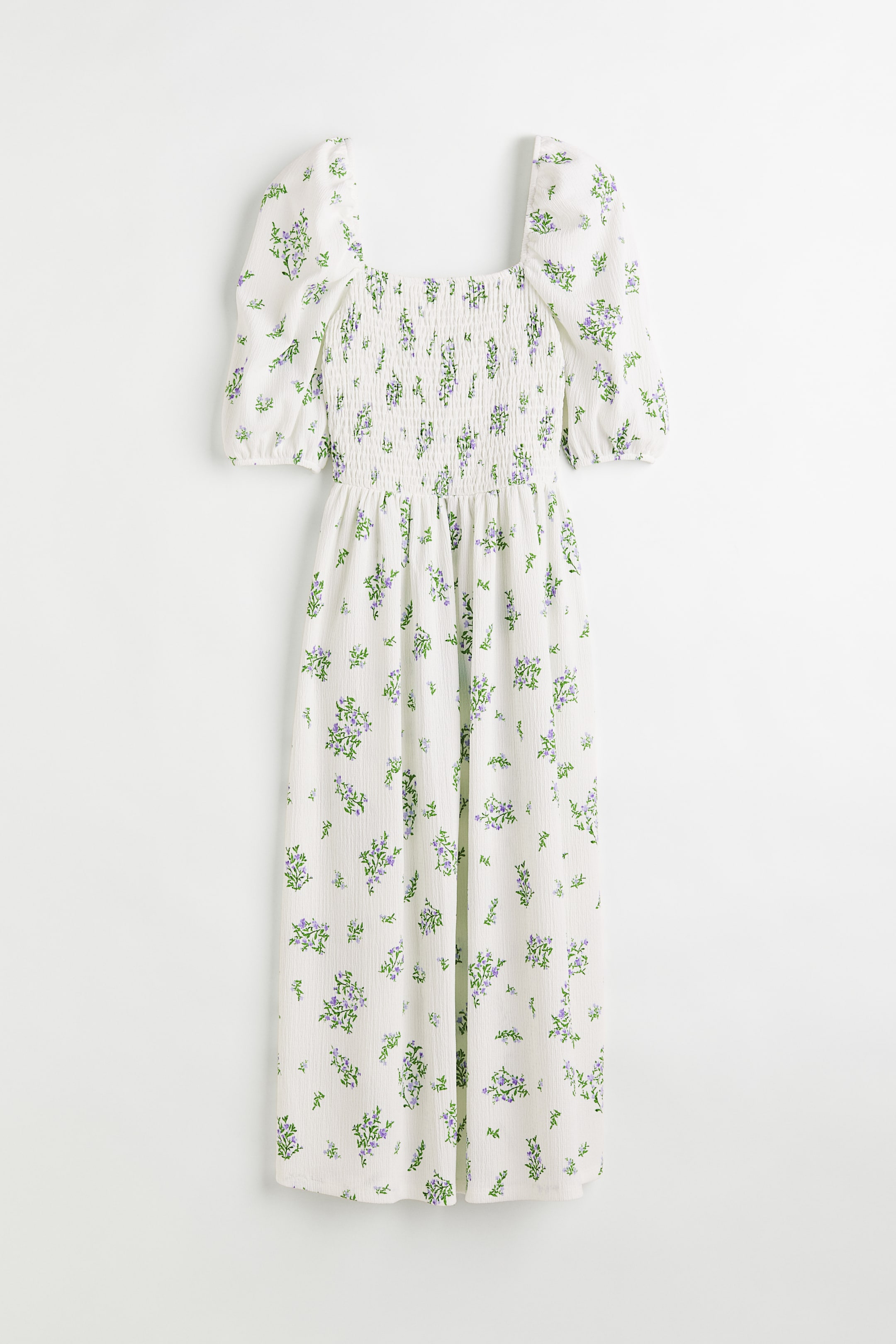 View larger image: Lacing-detail puff-sleeved maxi dress - White/Small flowers - Ladies | H&M 1