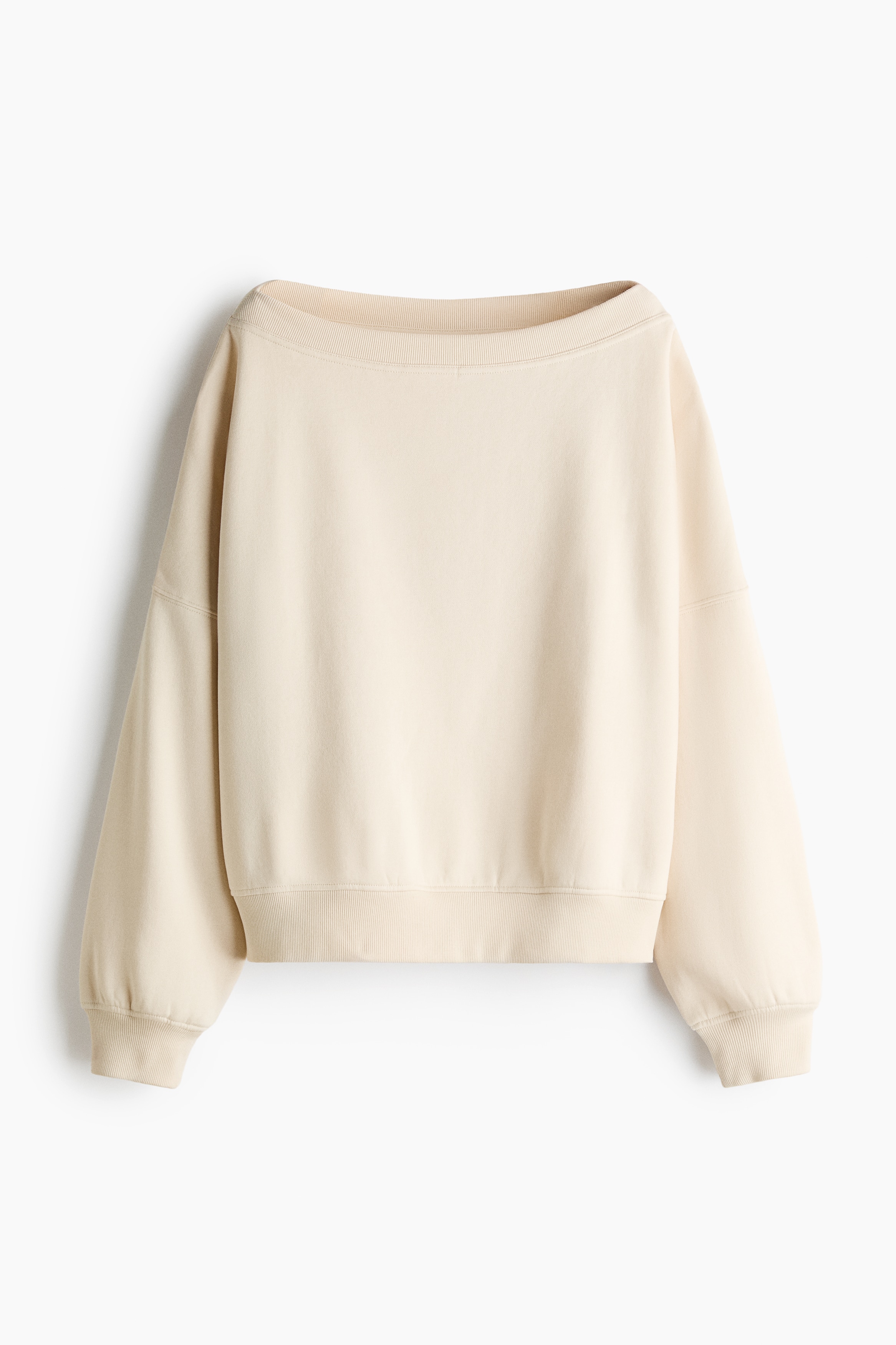 Off-the-shoulder sweatshirt - Light beige/Dark dusty pink
