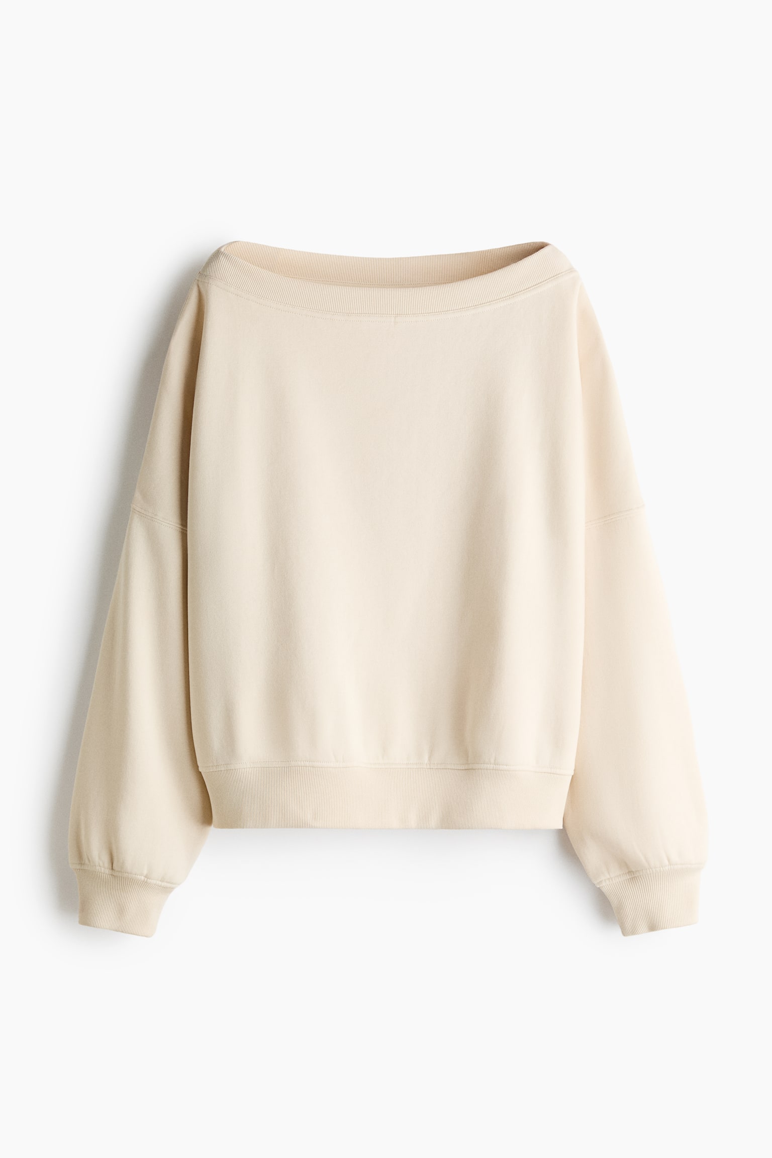 Off-the-Shoulder Sweatshirt - Light beige/Dark dusty pink - 1