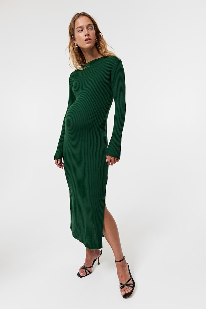 MAMA Rib-knit dress - Dark green/Black - 1