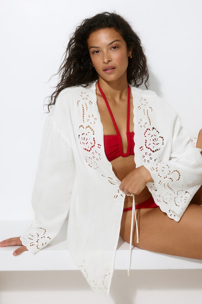 Cotton Muslin Beach Kaftan-White - 2
