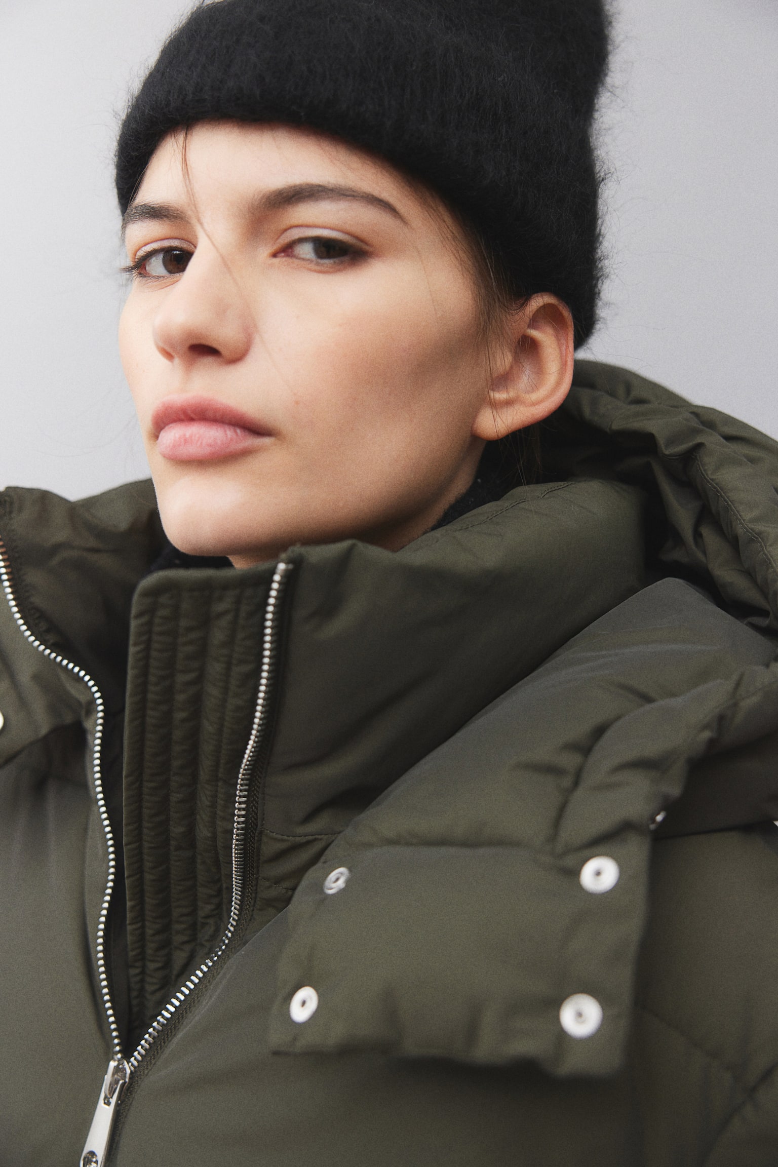 Water-repellent puffer coat - Dark khaki green/Black/Beige - 5