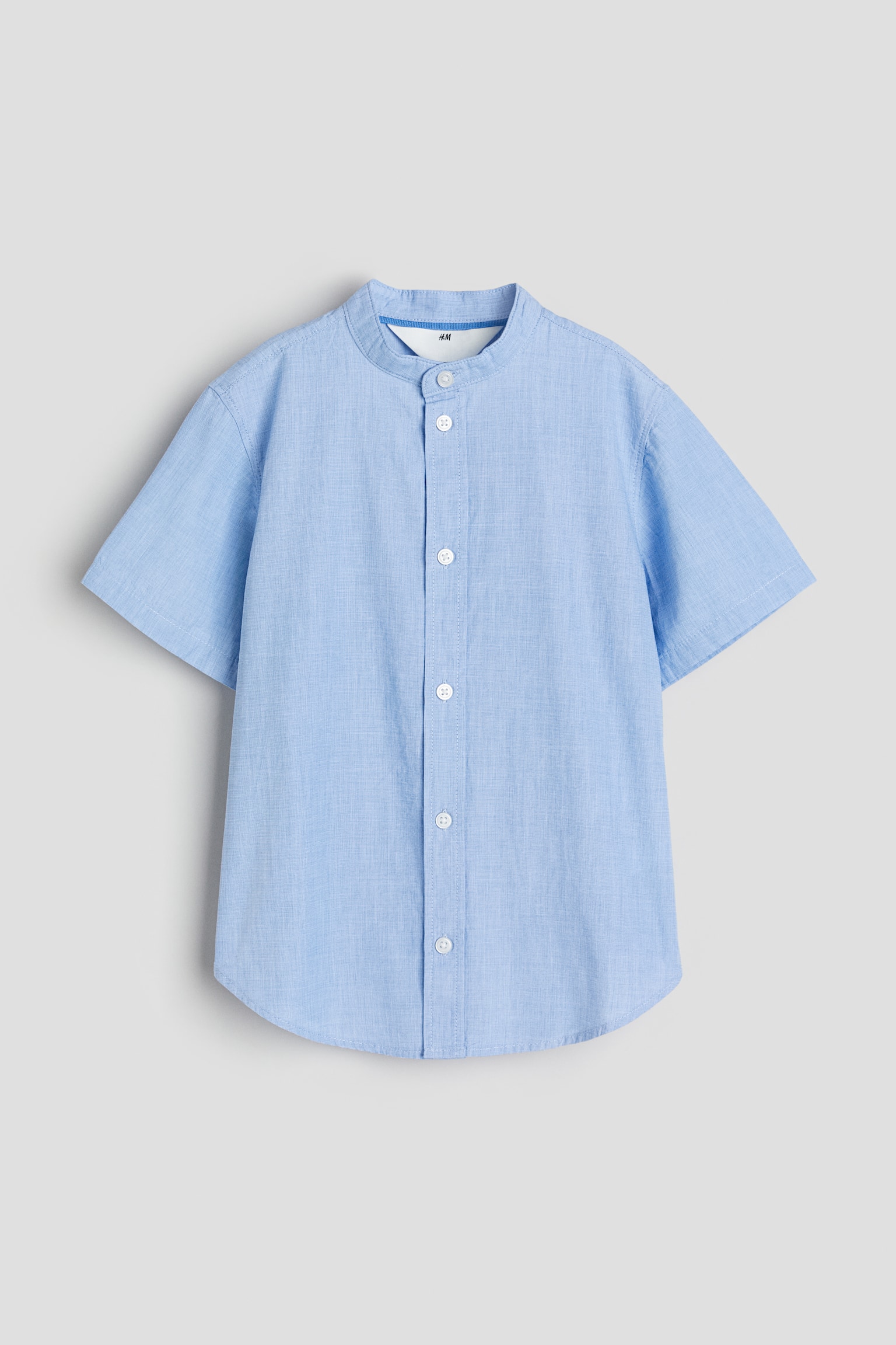 Grandad Cotton Shirt - Light blue/White - 1