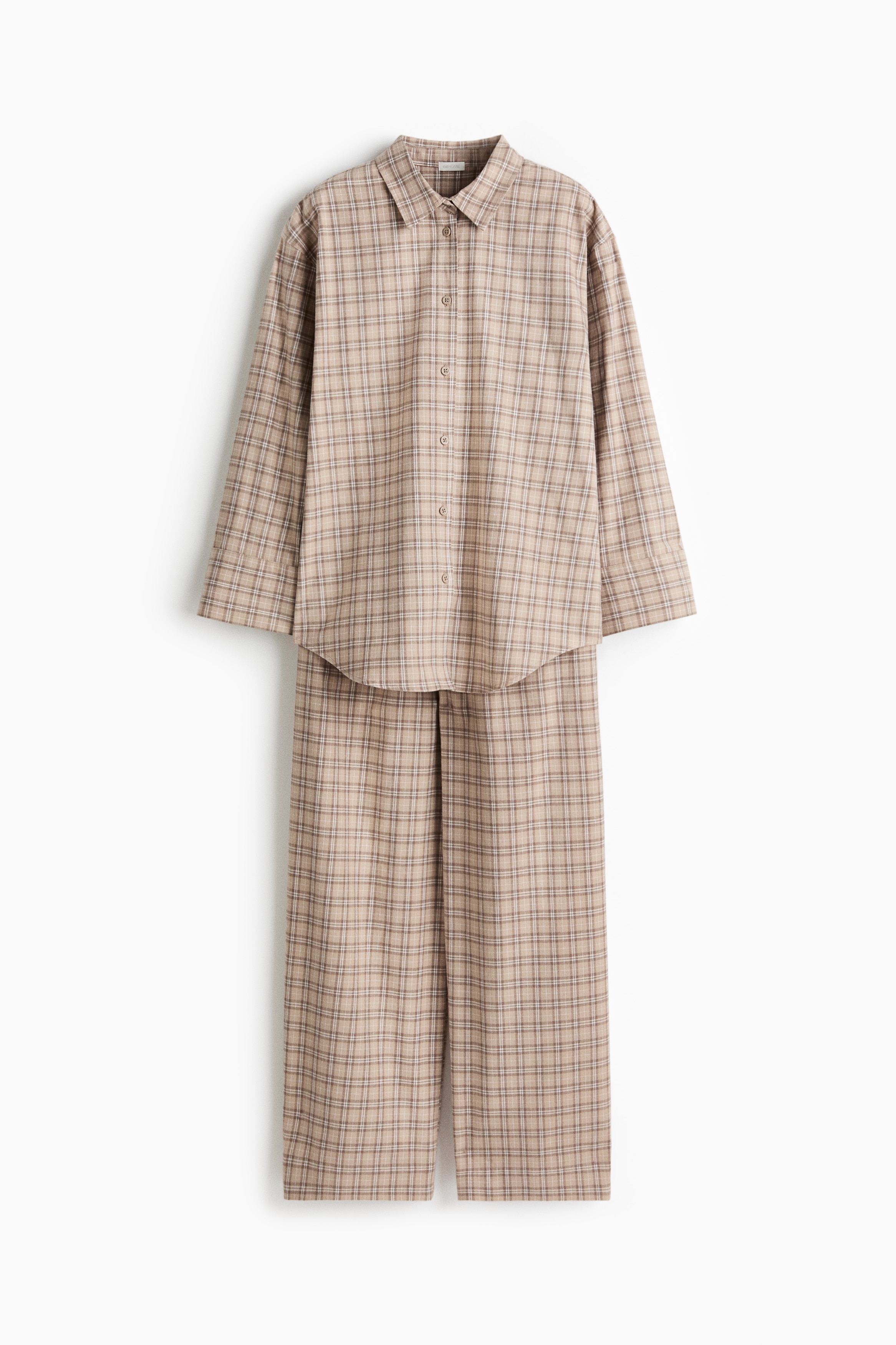 Cotton flannel pyjamas - Beige/Checked