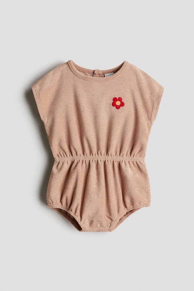 Strampler aus Frottee - Beige/Blume/Knallrot - 1