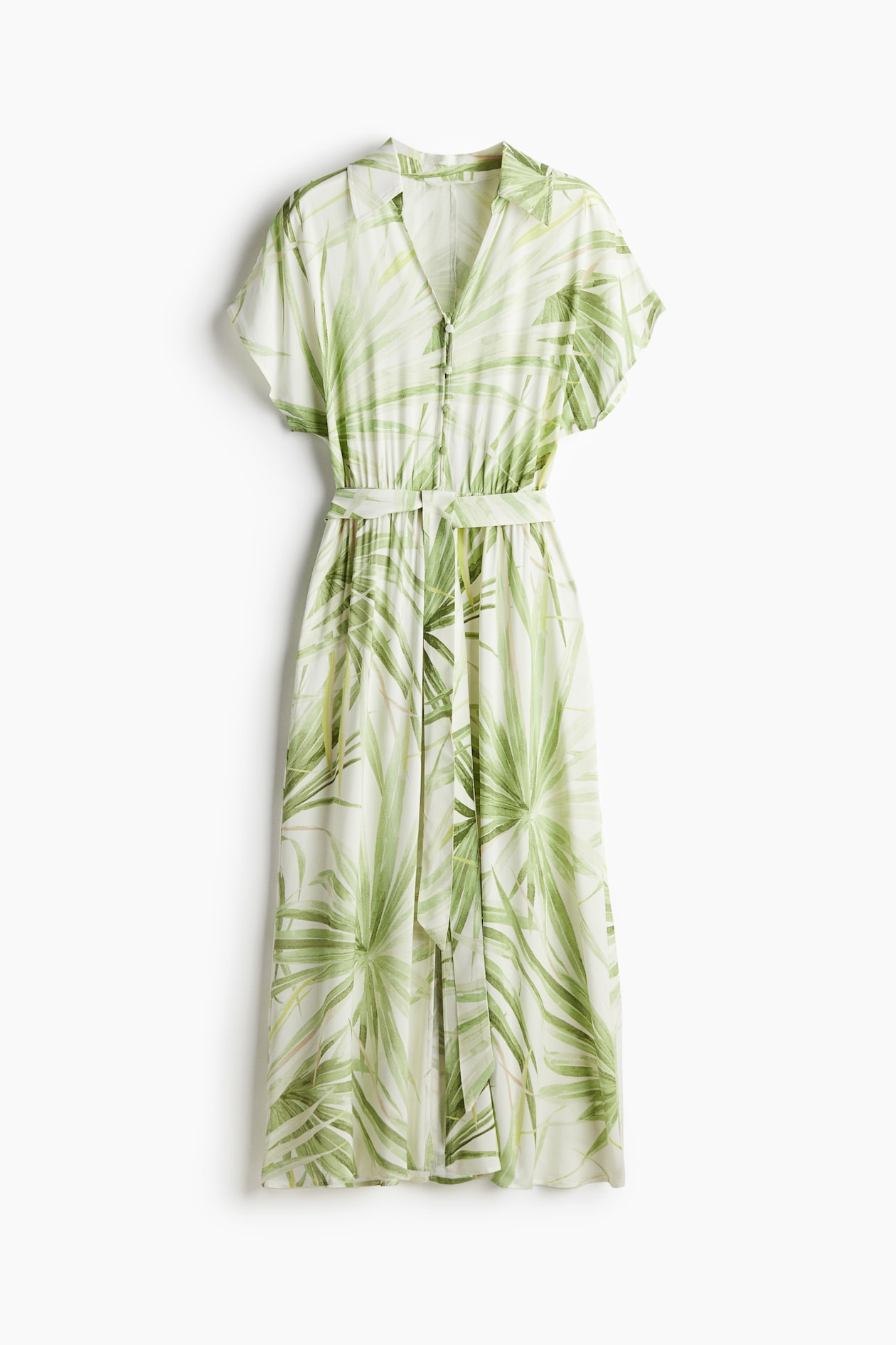 Women's White/Palm leaves Tie-belt shirt dress | H&M Women's White/Palm leaves Tie-belt shirt dress | H&M