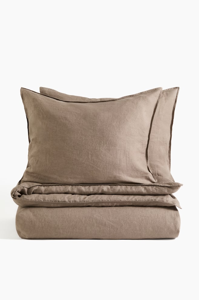 Linen King/Queen Duvet Cover Set - Taupe/Beige/White/Sand - 1