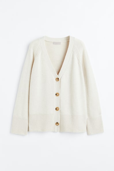 Oversized cardigan - V-neck - Long sleeve - Natural white - Ladies | H&M GB