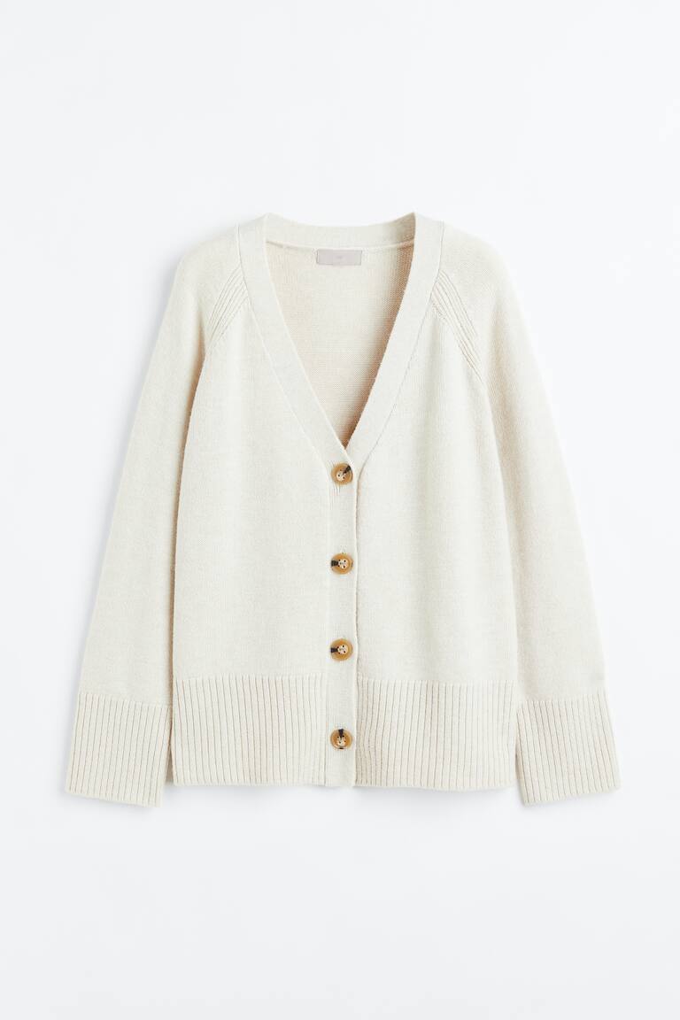 Oversized cardigan - V-neck - Long sleeve - Natural white - Ladies | H&M GB