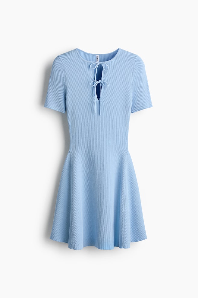 Rib-Knit Mini Dress - Light blue/Pink - 1