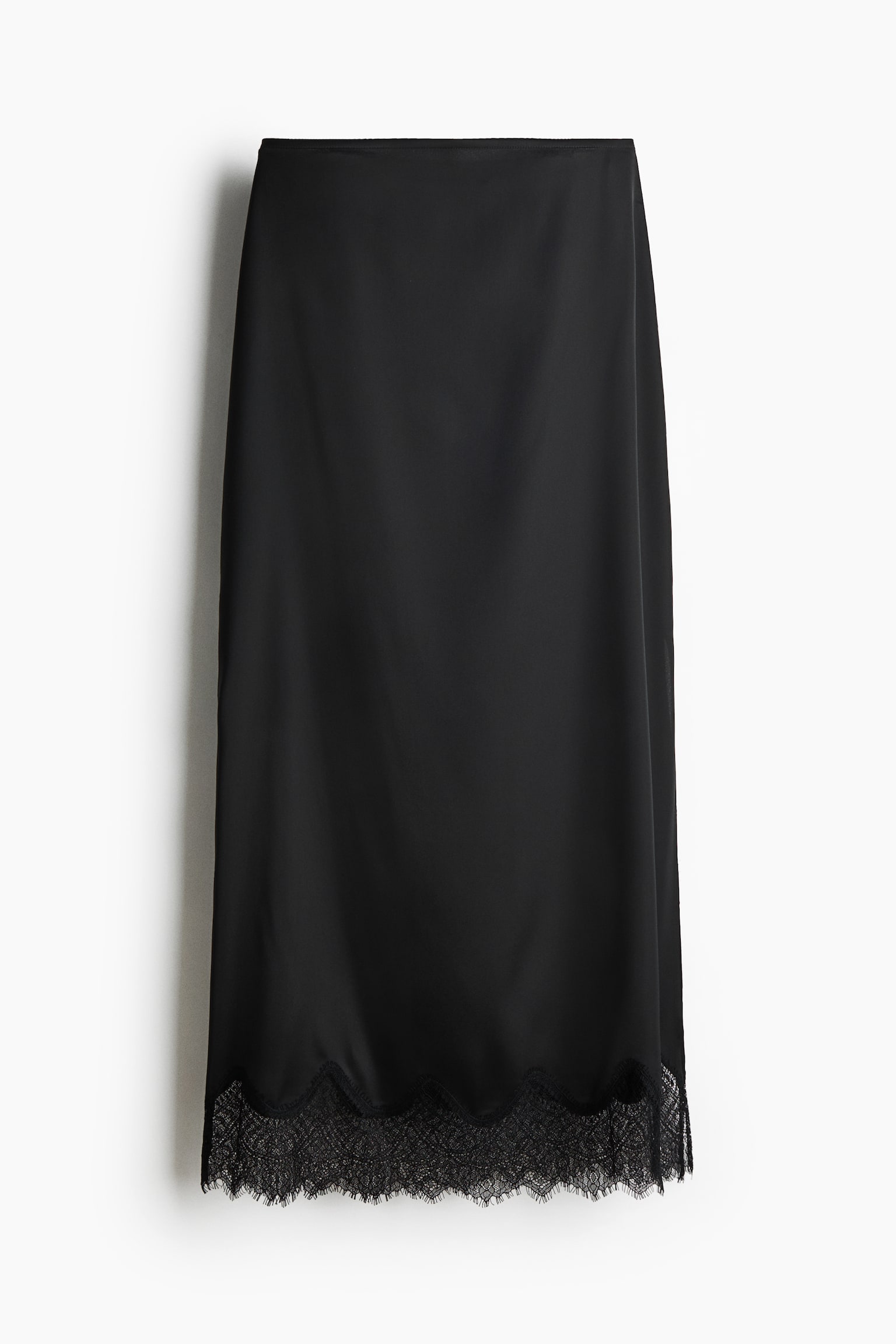 Lace-trimmed satin skirt - Black/Beige - 2