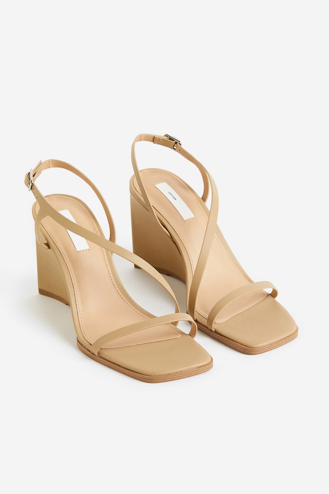 Sandaler i læder med kilehæl - Mørk beige/Sort - 5