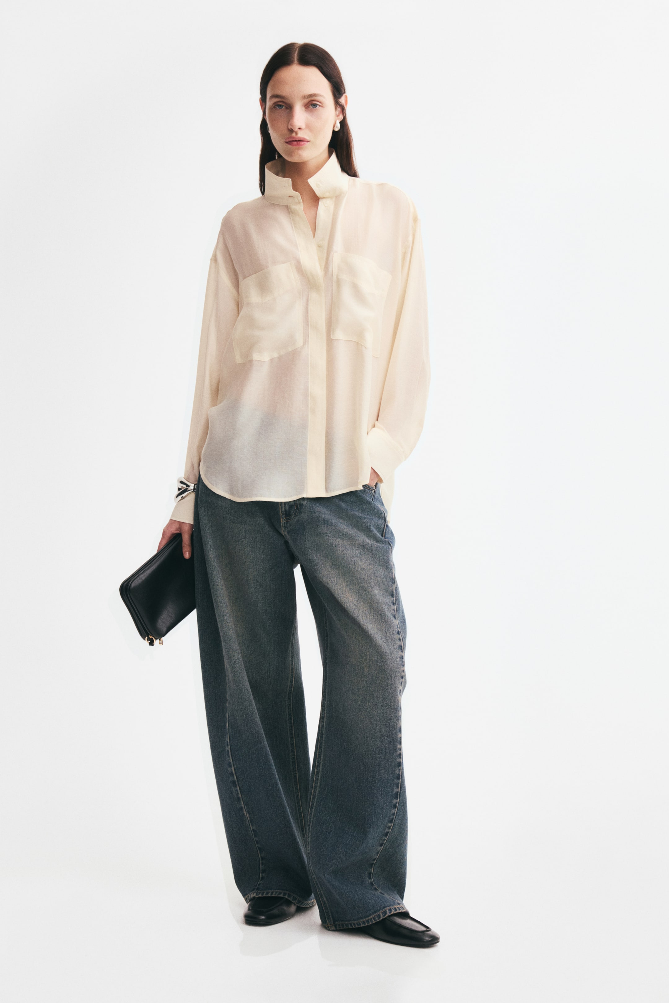 Oversized Shirt with Stand-Up Collar