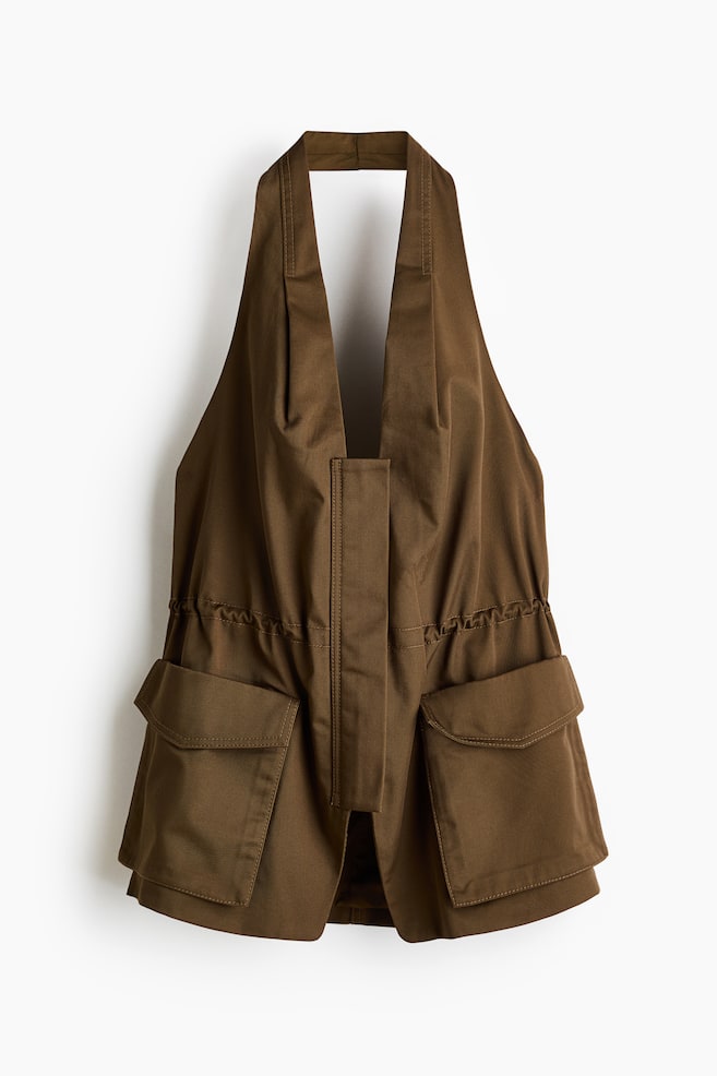 Top halterneck in twill - Marrone kaki - 1
