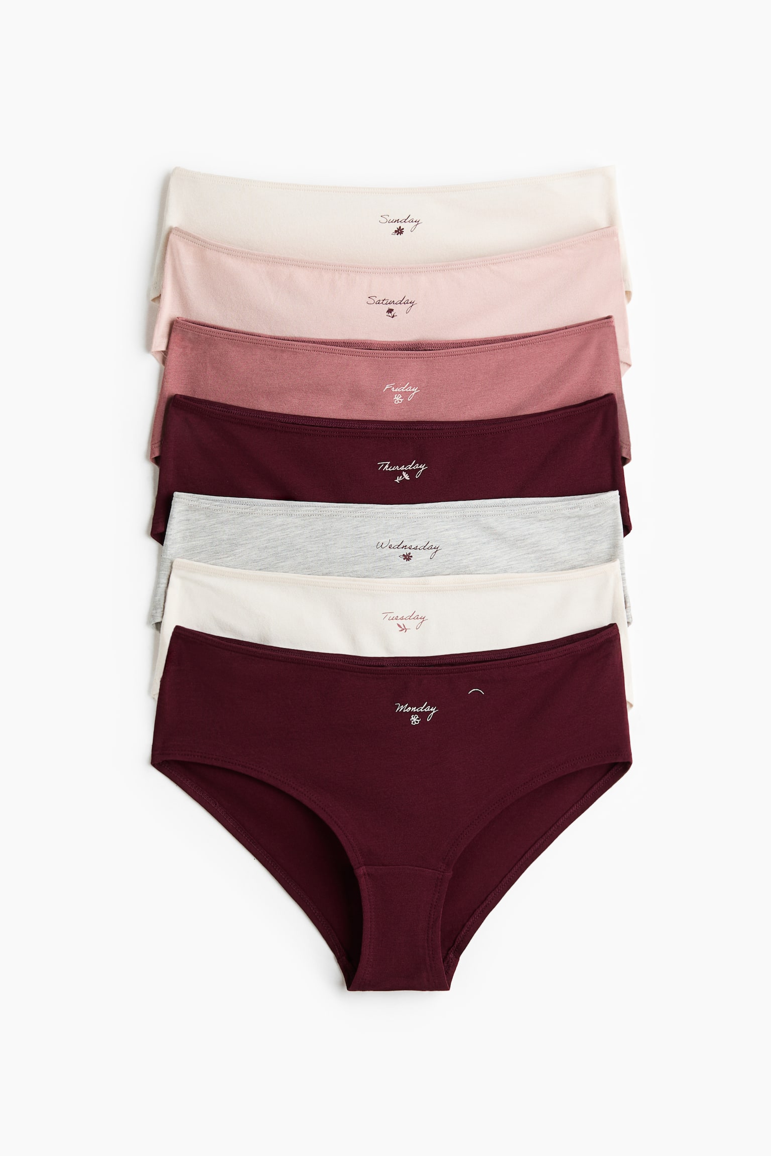 7-pack hipster briefs - Burgundy/days of the week/Cream/peach pink/Light beige melange/light pink/Light blue/dark blue