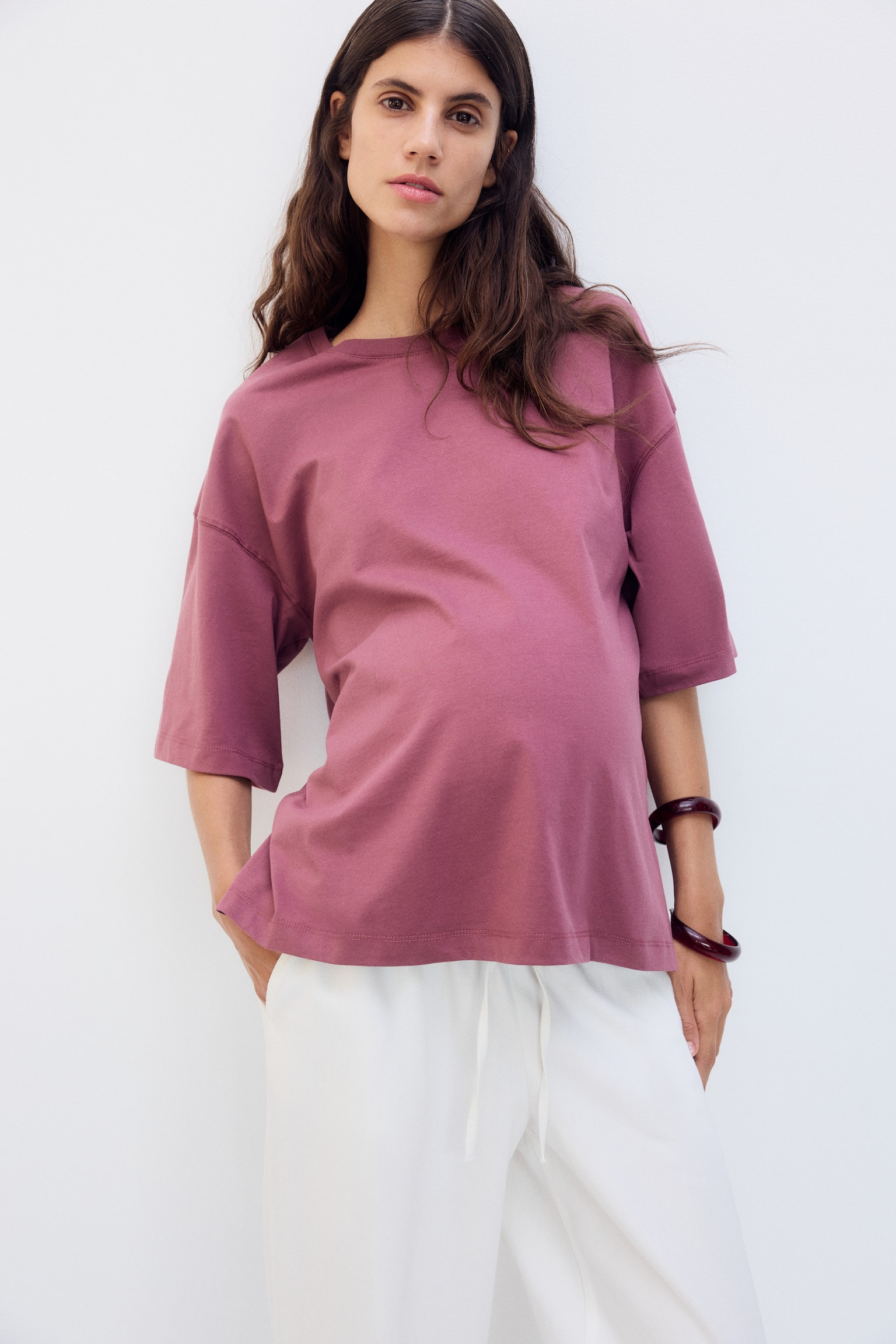 Женская футболка H&M Mama Loose-Fit, цвет: Тёмный розовый — фото 3
