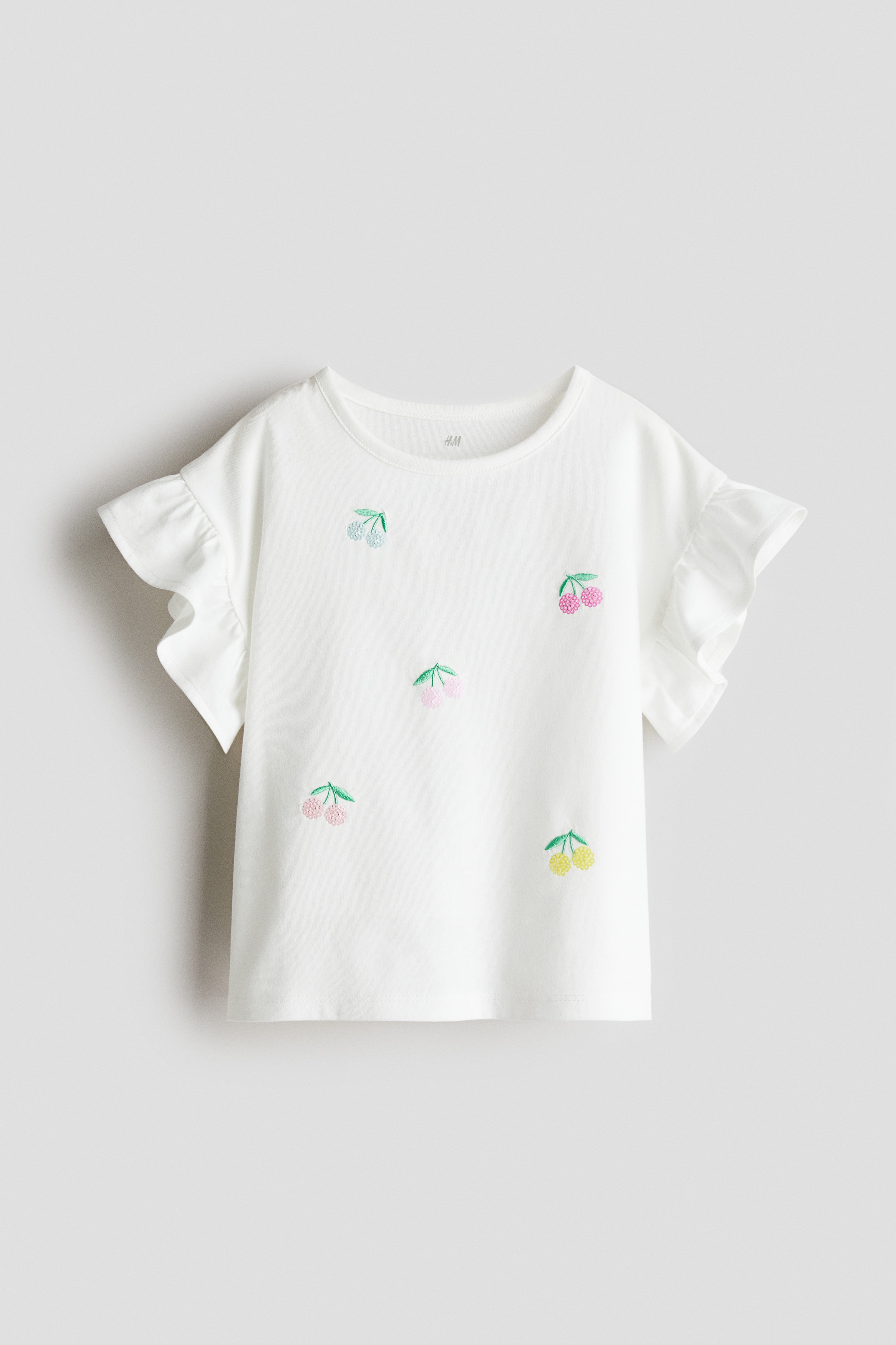 Sequined cotton top - White/Cherries/Light yellow/Strawberry