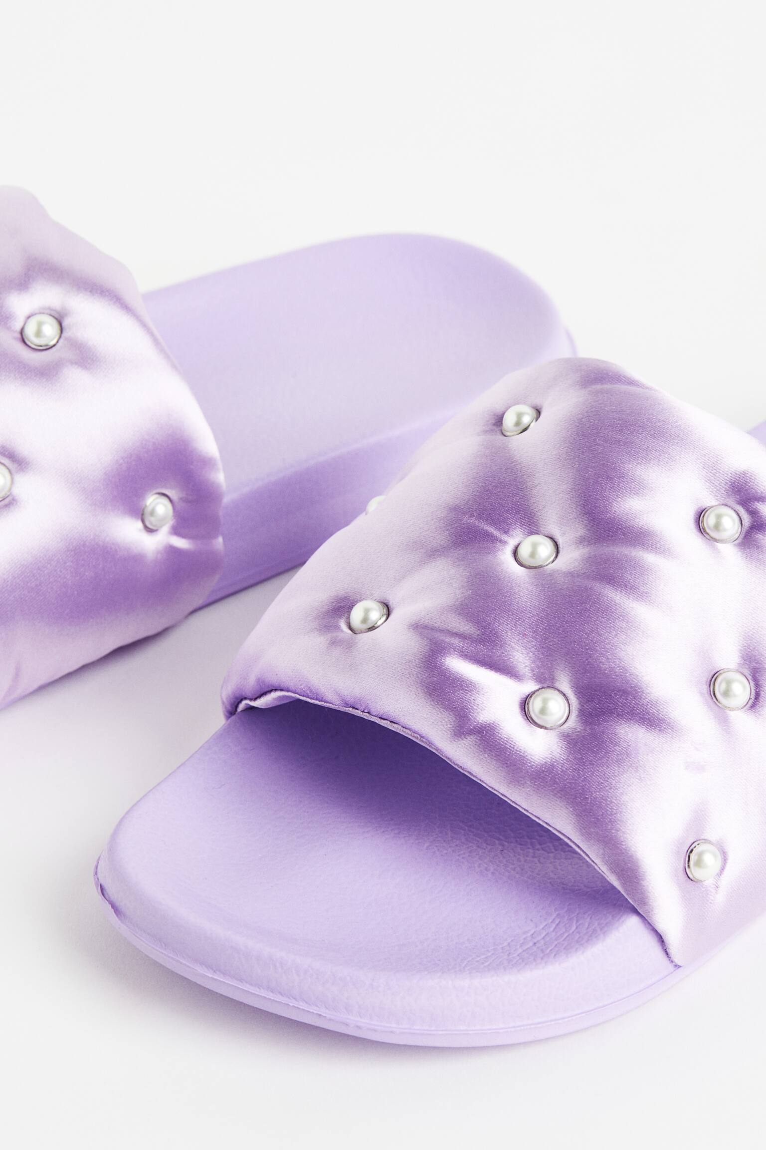 Beaded Satin Slides - Purple - 4