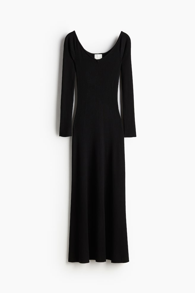 Rib-knit off-the-shoulder dress - Black/Grey marl - 1