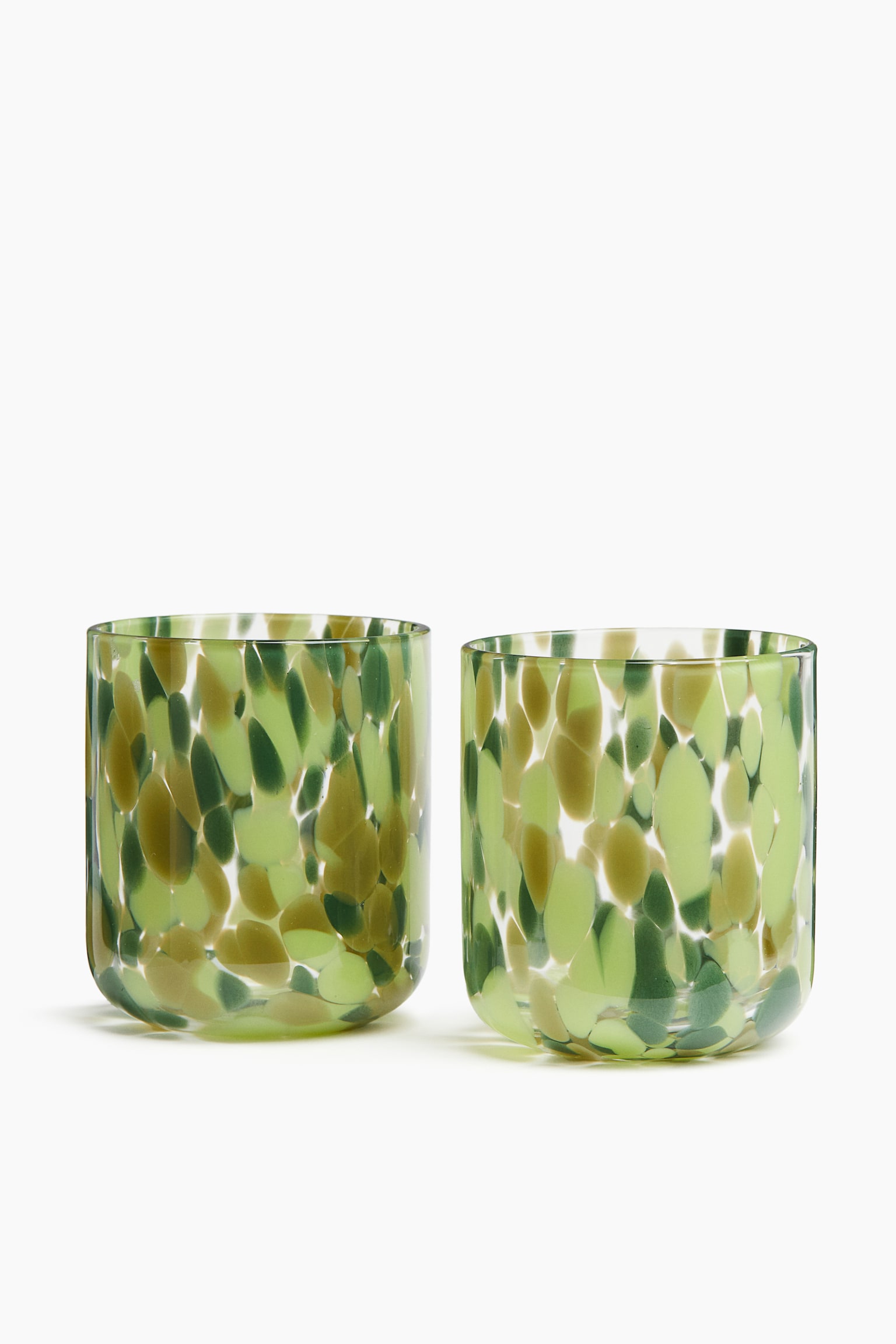 2-pack patterned tumblers - Green/Spotted/Clear glass/Dark brown/Clear glass/White - 1