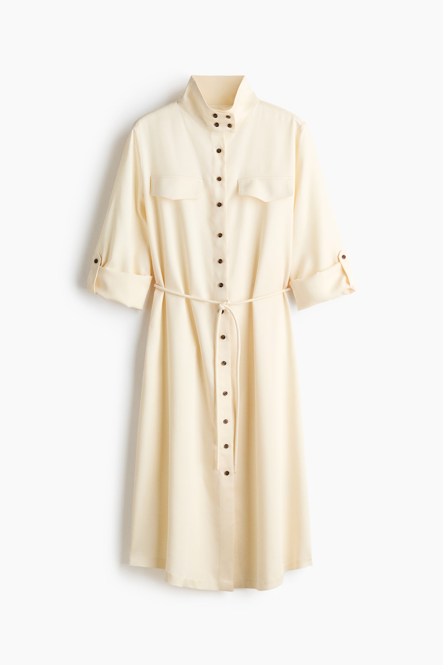 Vestido camisero con cuello chimenea - Crema/Marrón oscuro