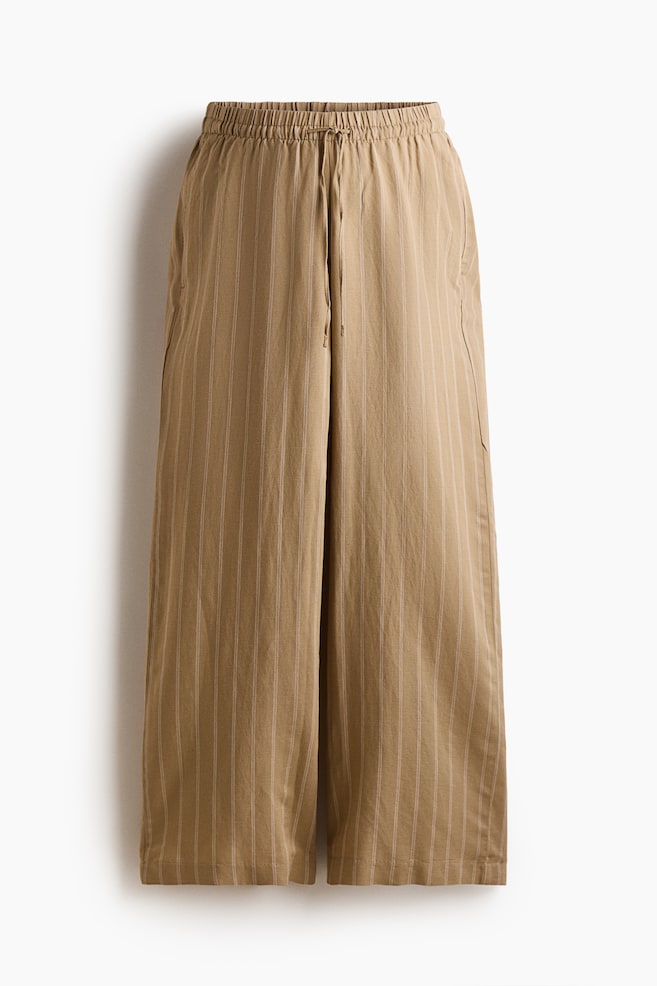 MAMA Before & After Linen-blend Pants - Beige/striped/Light beige/Navy blue - 1