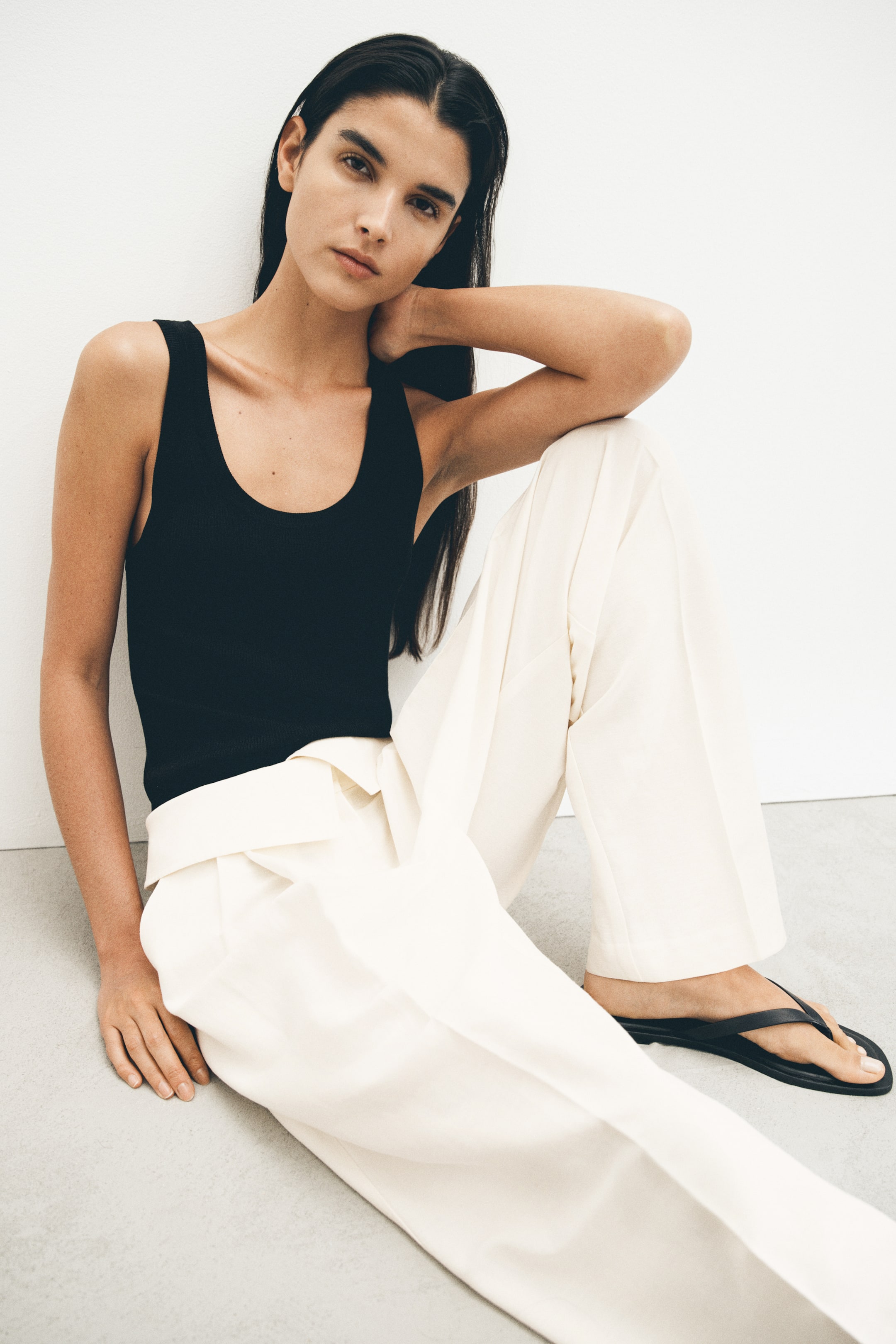 Foldover-Waist Linen-Blend Pants
