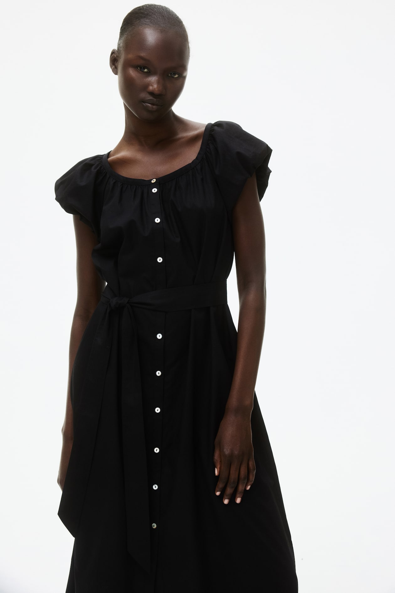 Puff-Sleeved Poplin Dress - image 2