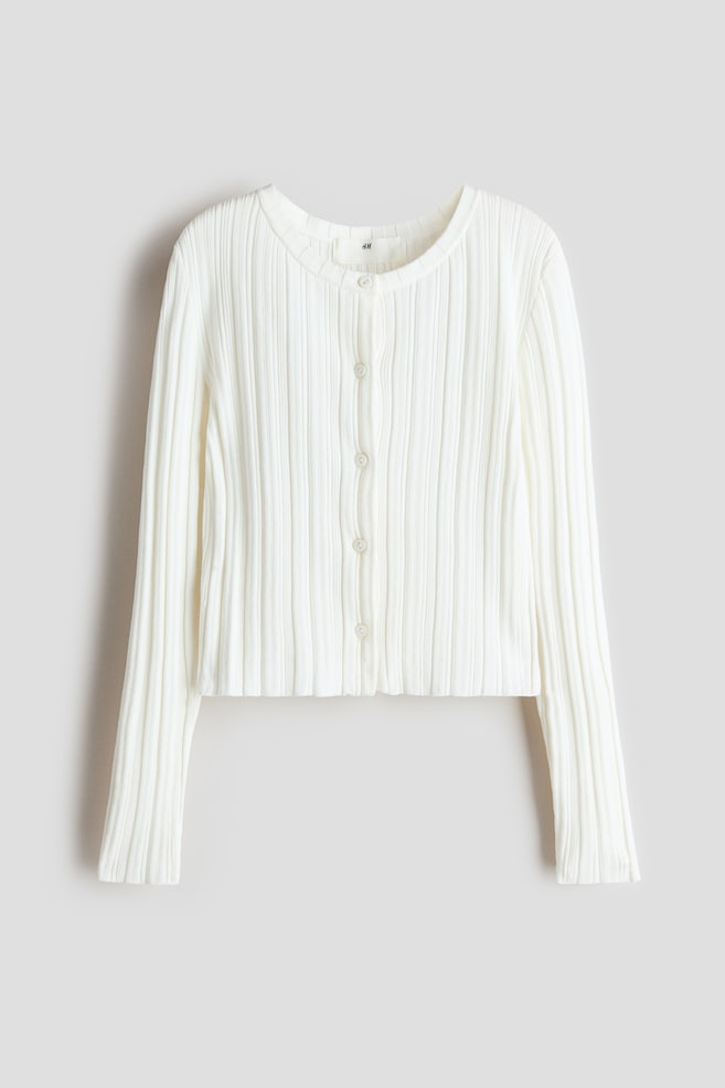 Rib-knit cardigan - Cream/Light pink - 1