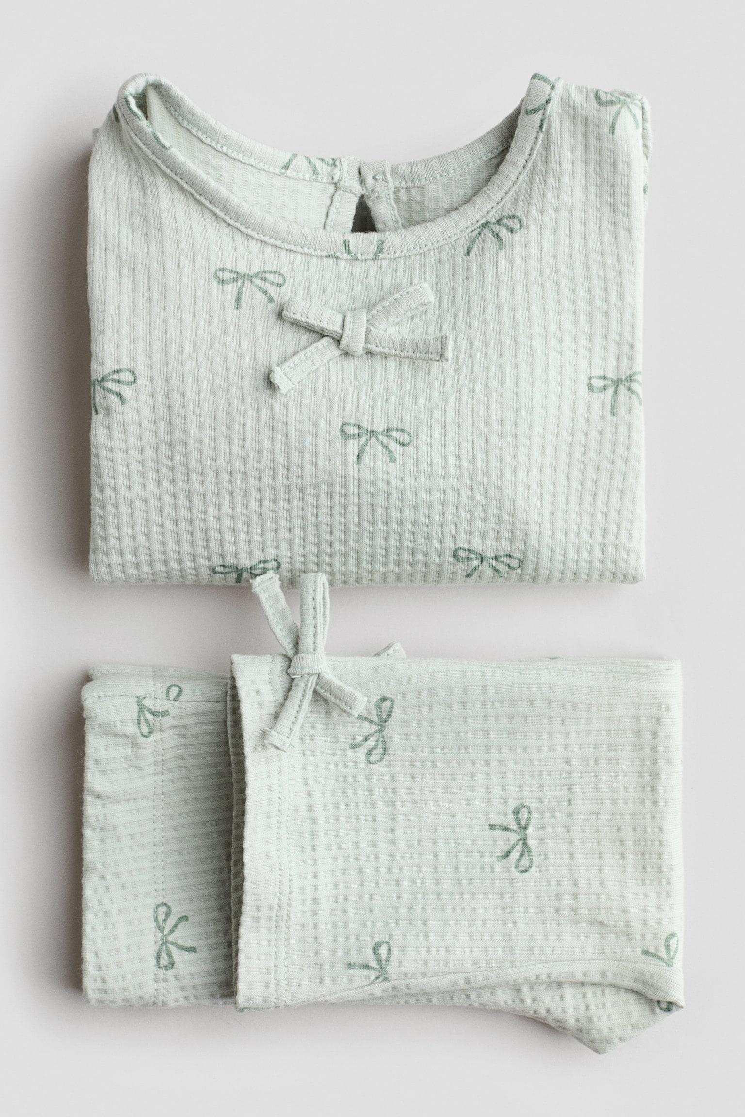 2-piece waffled cotton set - Light turquoise/Bows/Light pink/Floral - 2