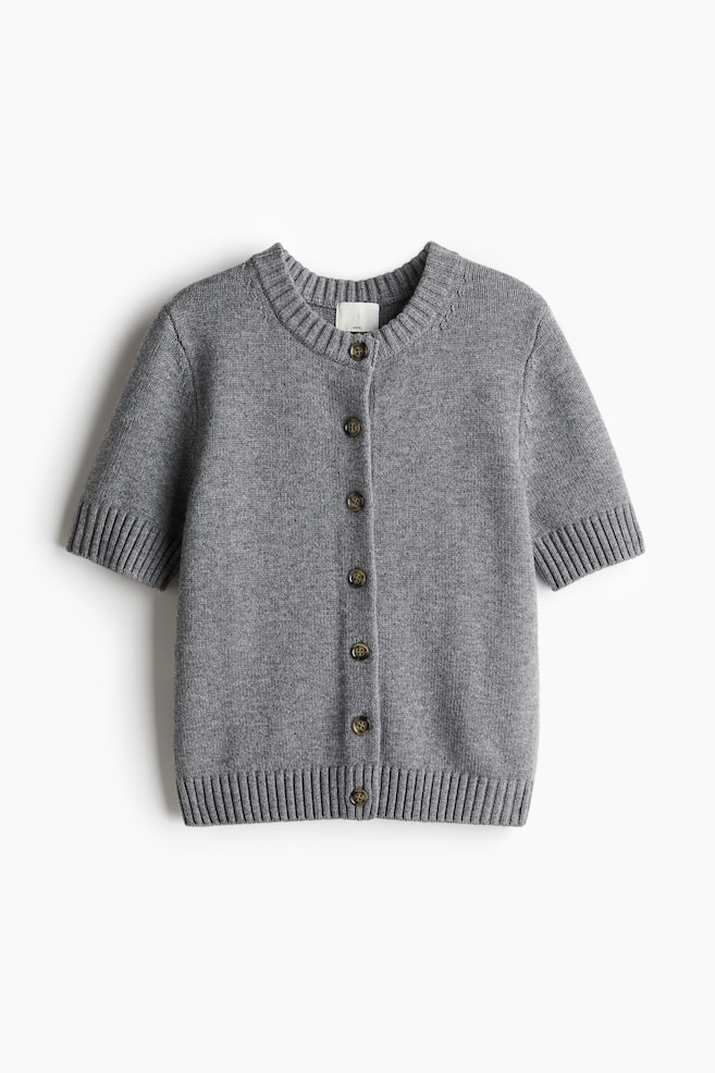 Gilet à manches courtes en laine - Gris chiné/Bleu clair - 1