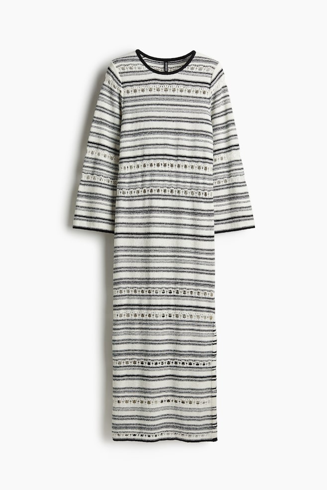 Purl-knit bouclé dress - Cream/Striped - 1