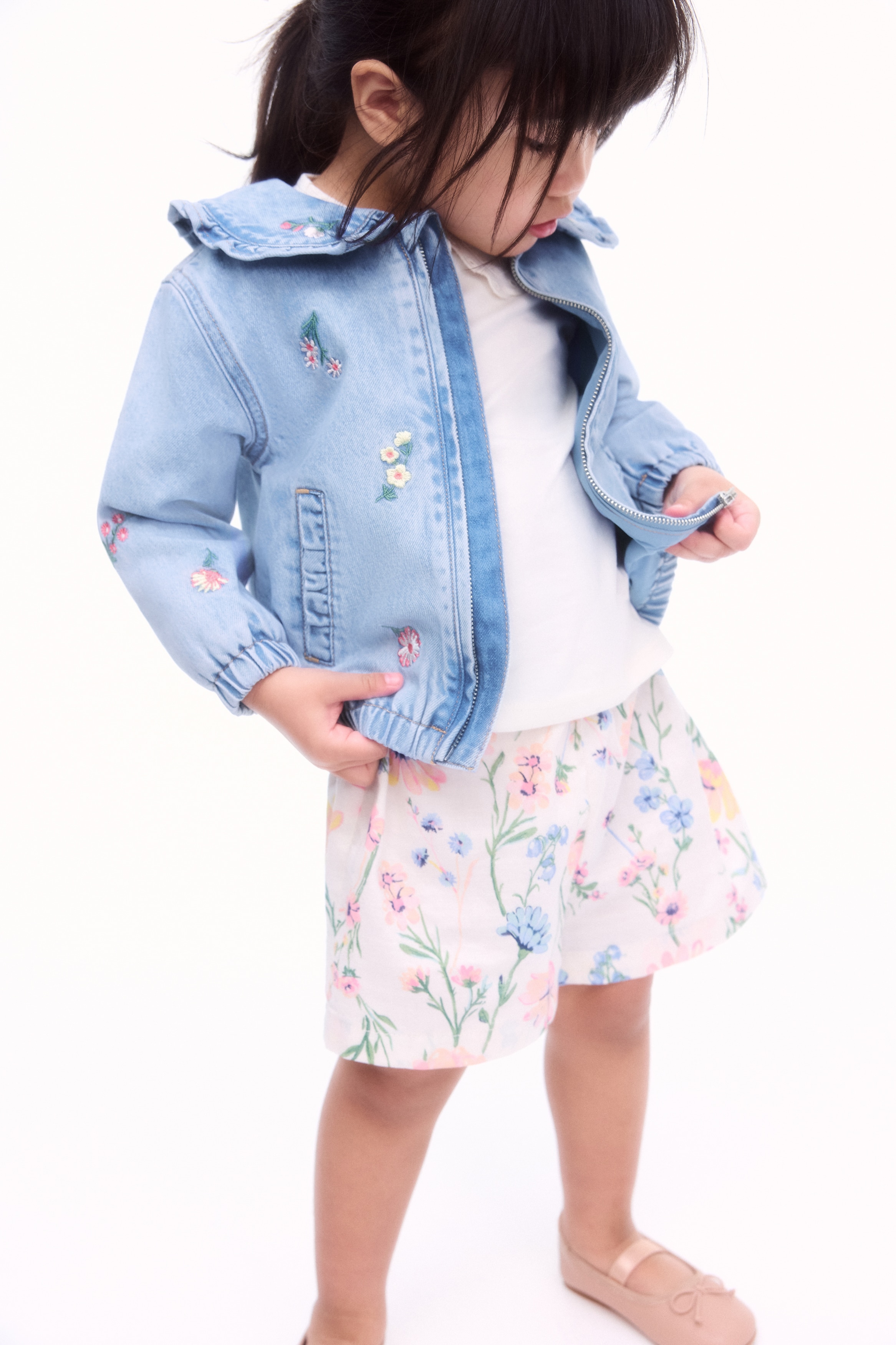 刺繍ディテール デニムジャケット - ライトデニムブルー