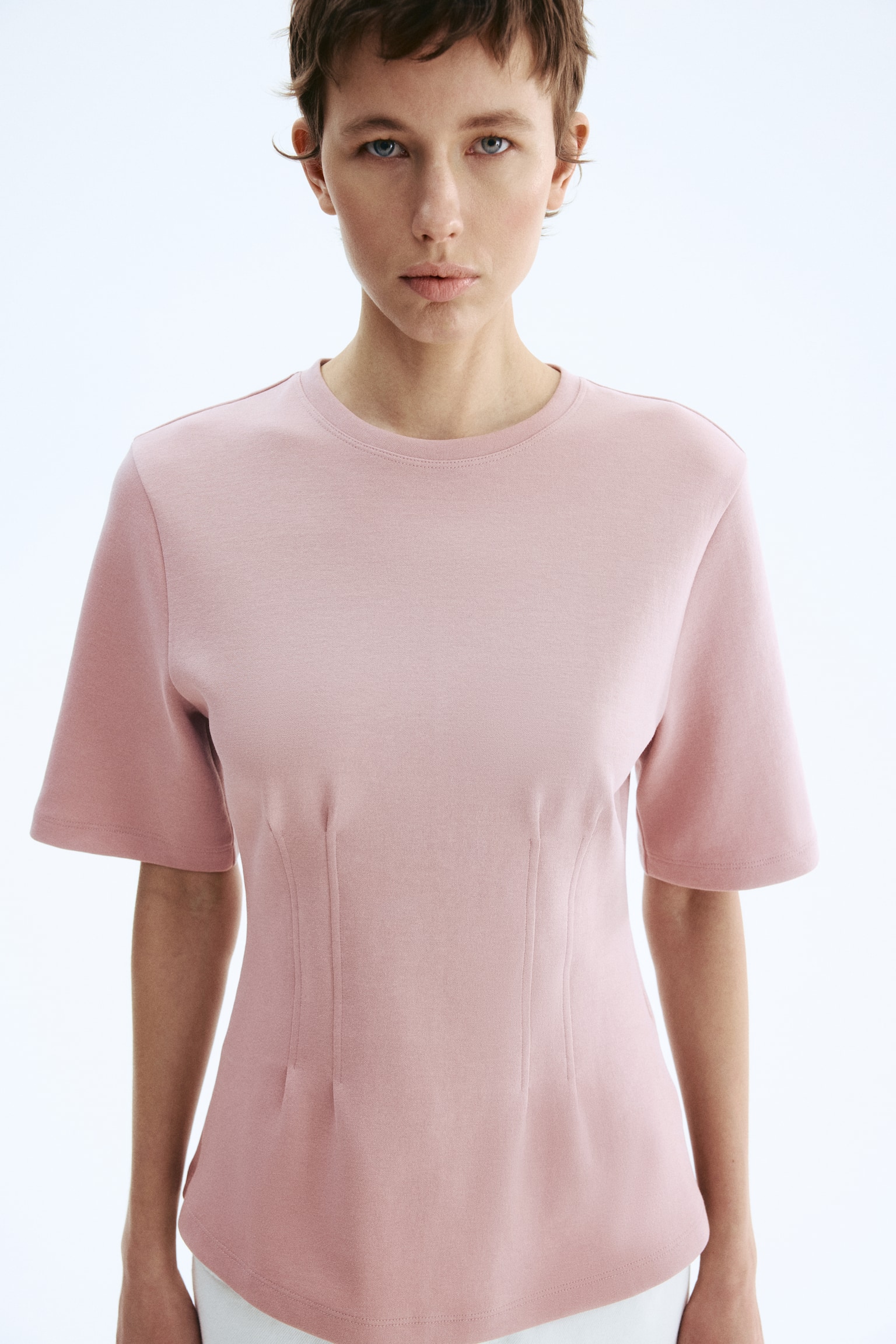 Waisted interlock T-shirt - Dusty pink/Black/White/Dark mole - 6