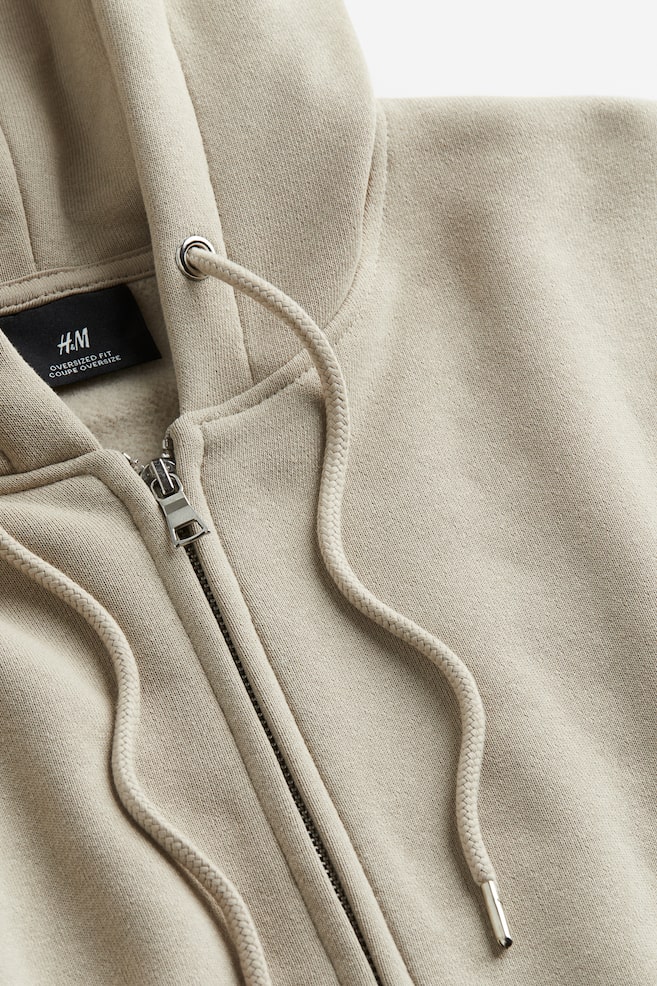 Oversized Fit Zip-through hoodie - Beige/Light grey marl/Black/White - 5